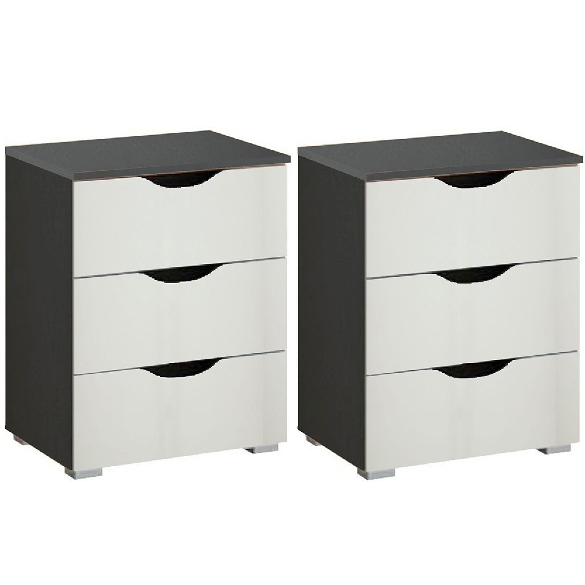 Rauch Arnstein 3 Drawer Bedside Cabinet - Set of 2 - Metallic Dark Grey and Alpine White