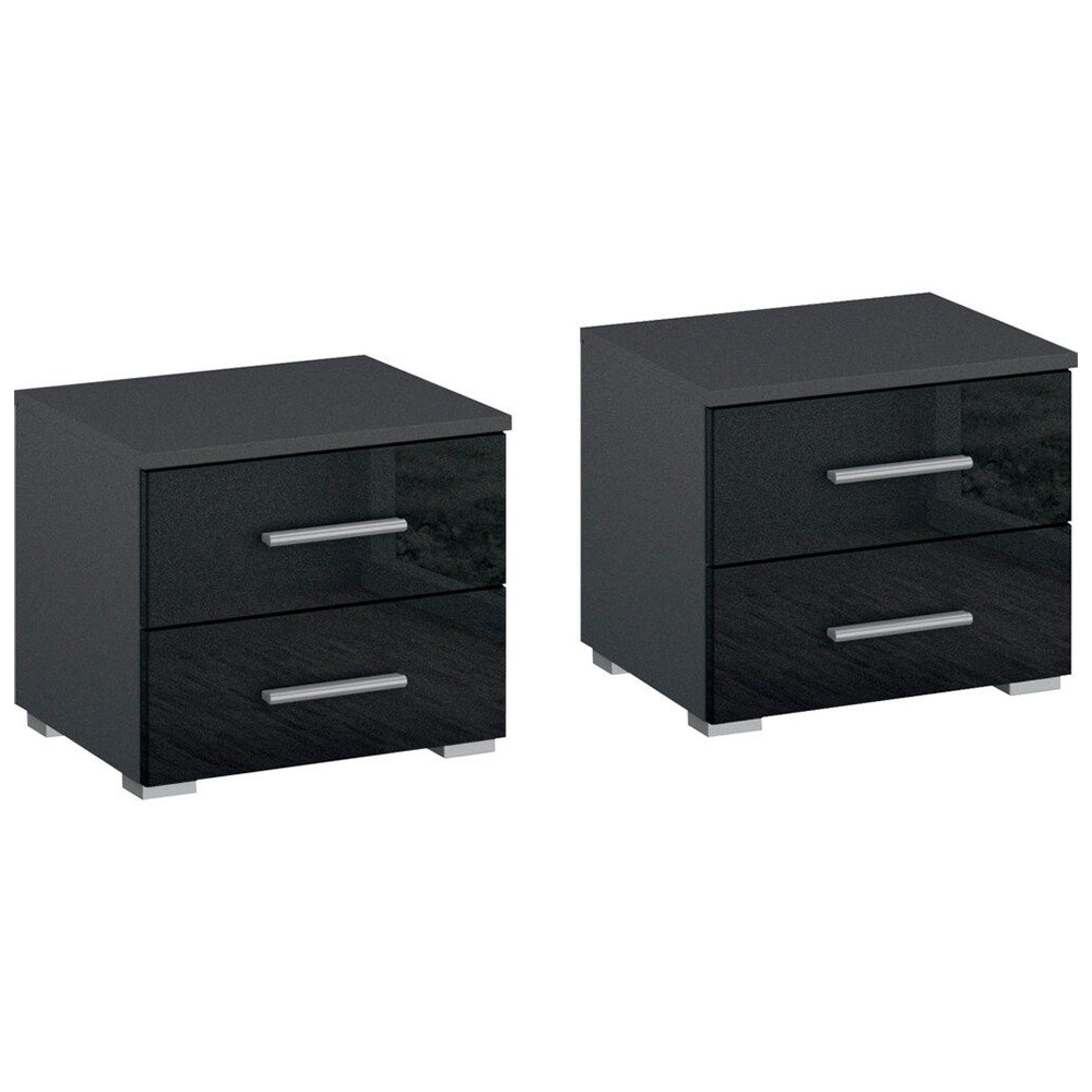 Rauch Base 2 Drawer Bedside Cabinet - Set of 2 - Metallic Dark Grey and Grey High Gloss