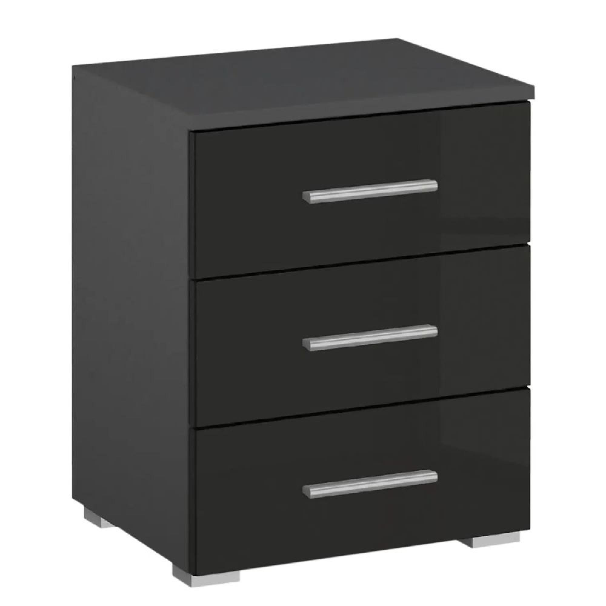 Rauch Base 3 Drawer Bedside Cabinet - Metallic Dark Grey and Grey High Gloss