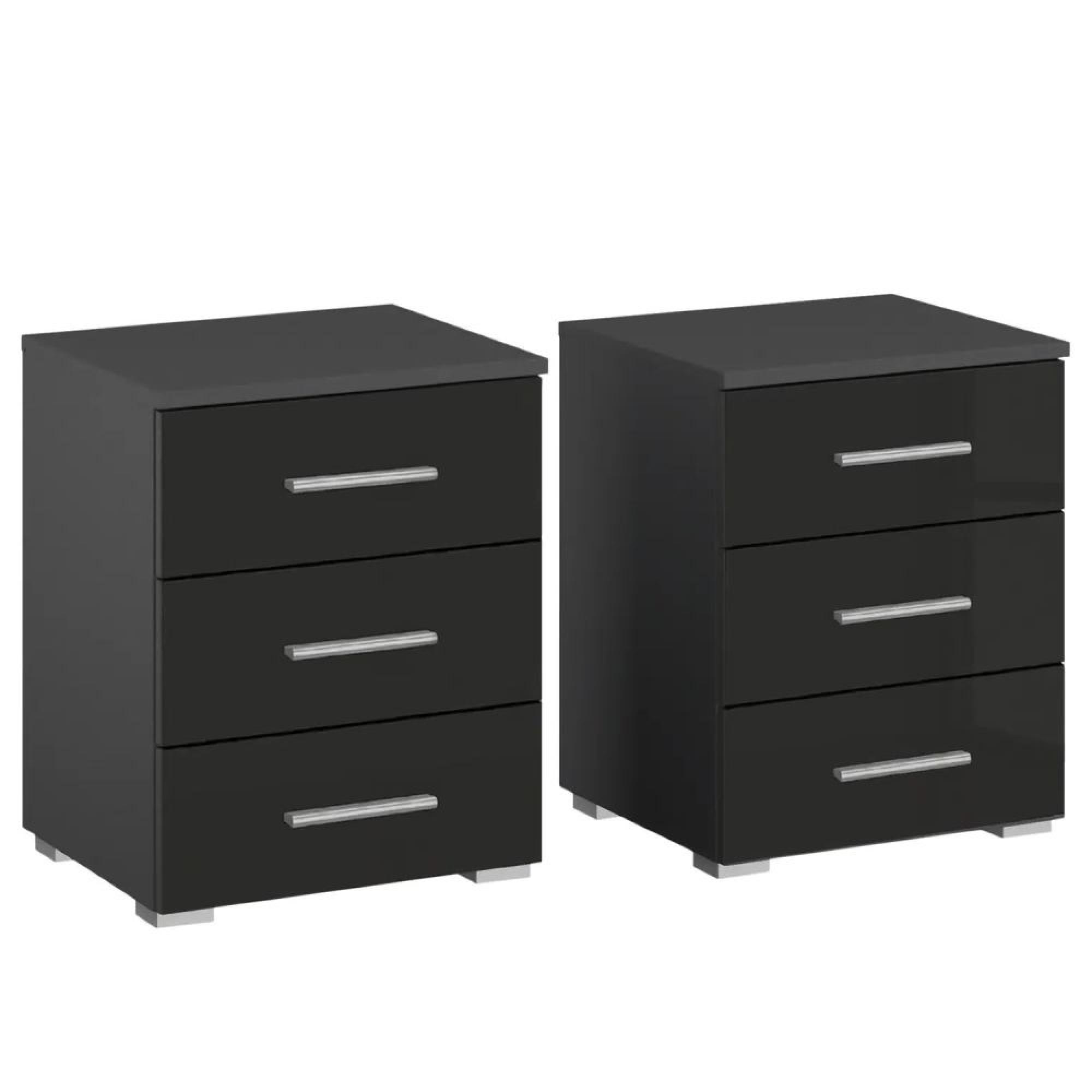 Rauch Base 3 Drawer Bedside Cabinet - Set of 2 - Metallic Dark Grey and Grey High Gloss
