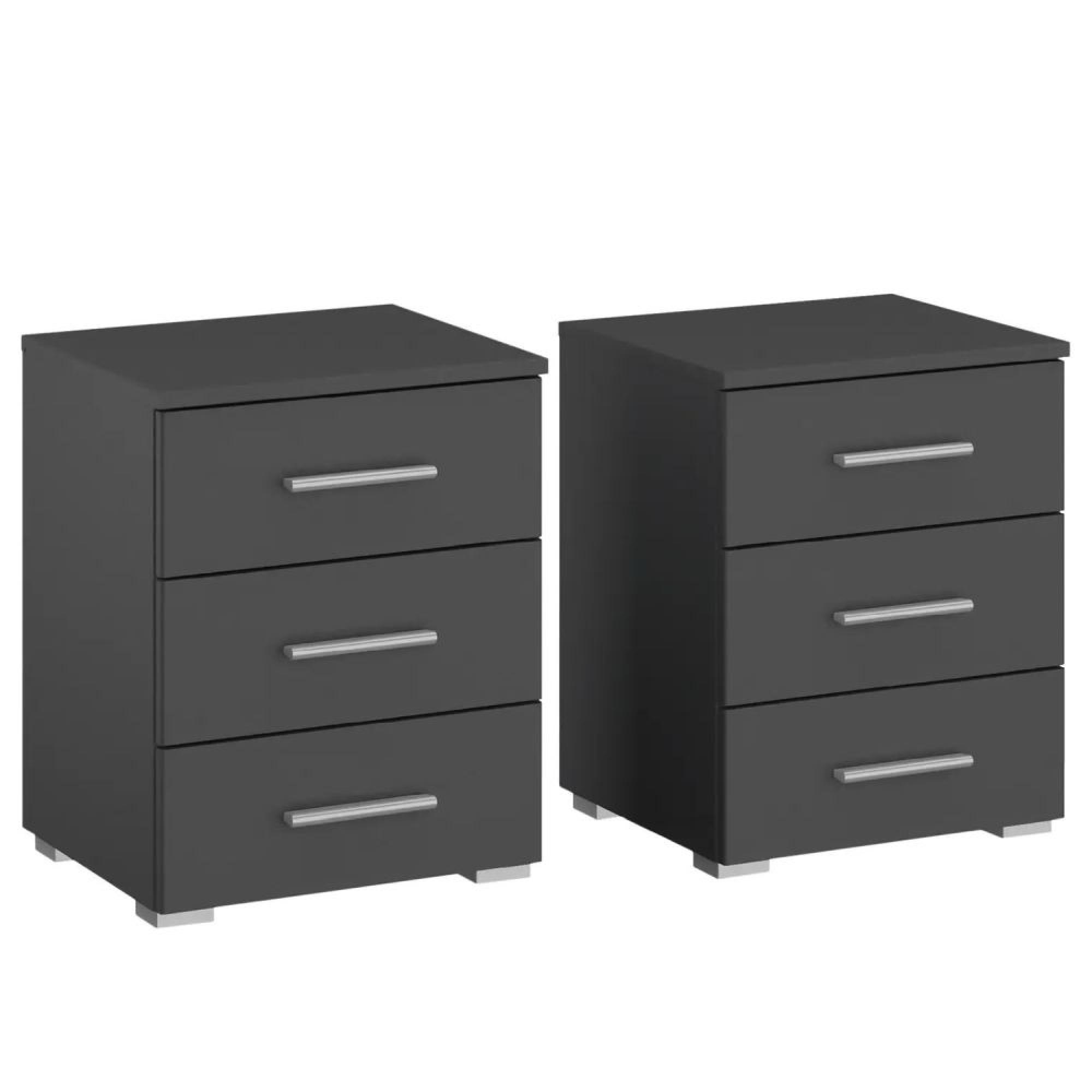 Rauch Base 3 Drawer Bedside Cabinet - Set of 2 - Metallic Dark Grey