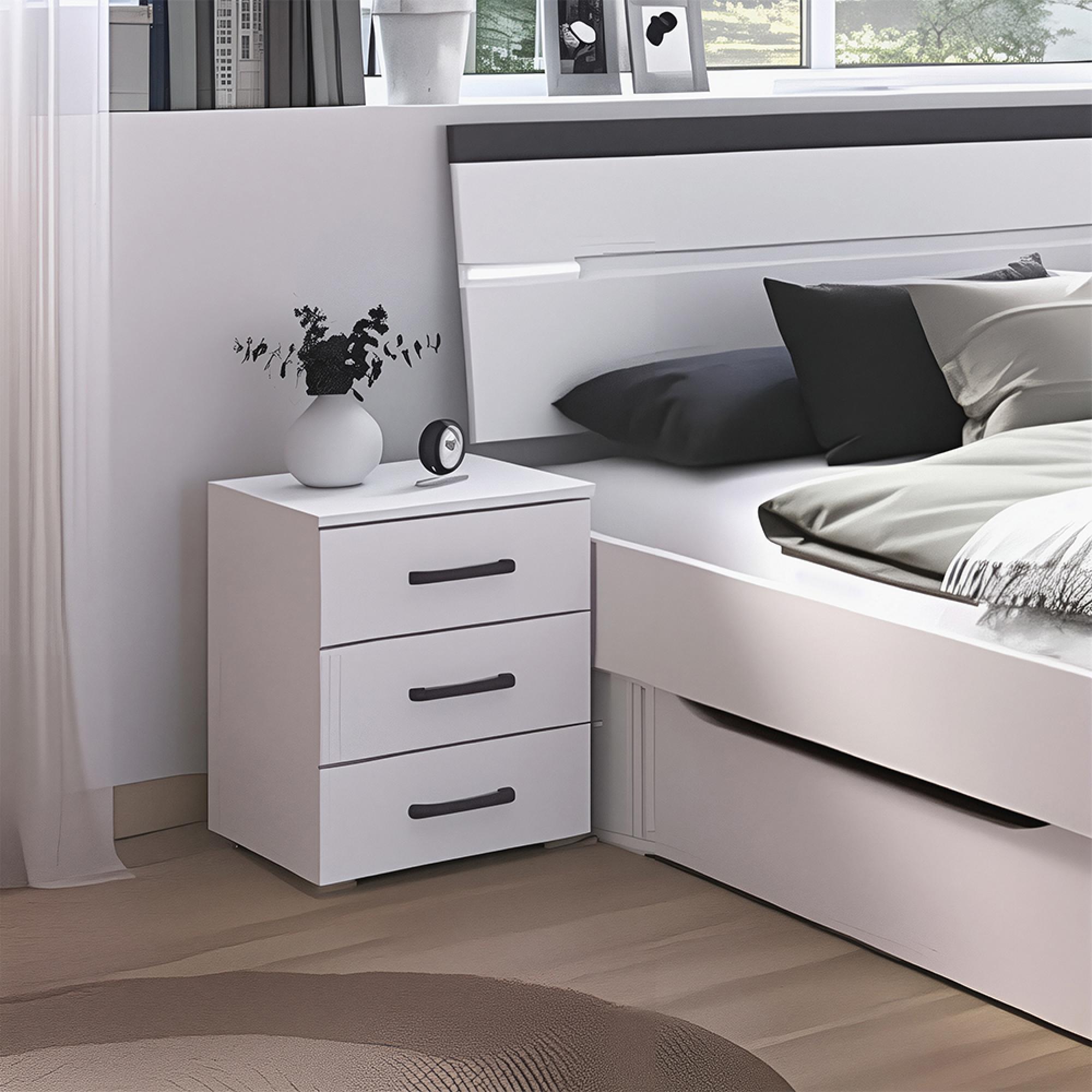 Rauch Corvo 3 Drawer Bedside Cabinet - Alpine White