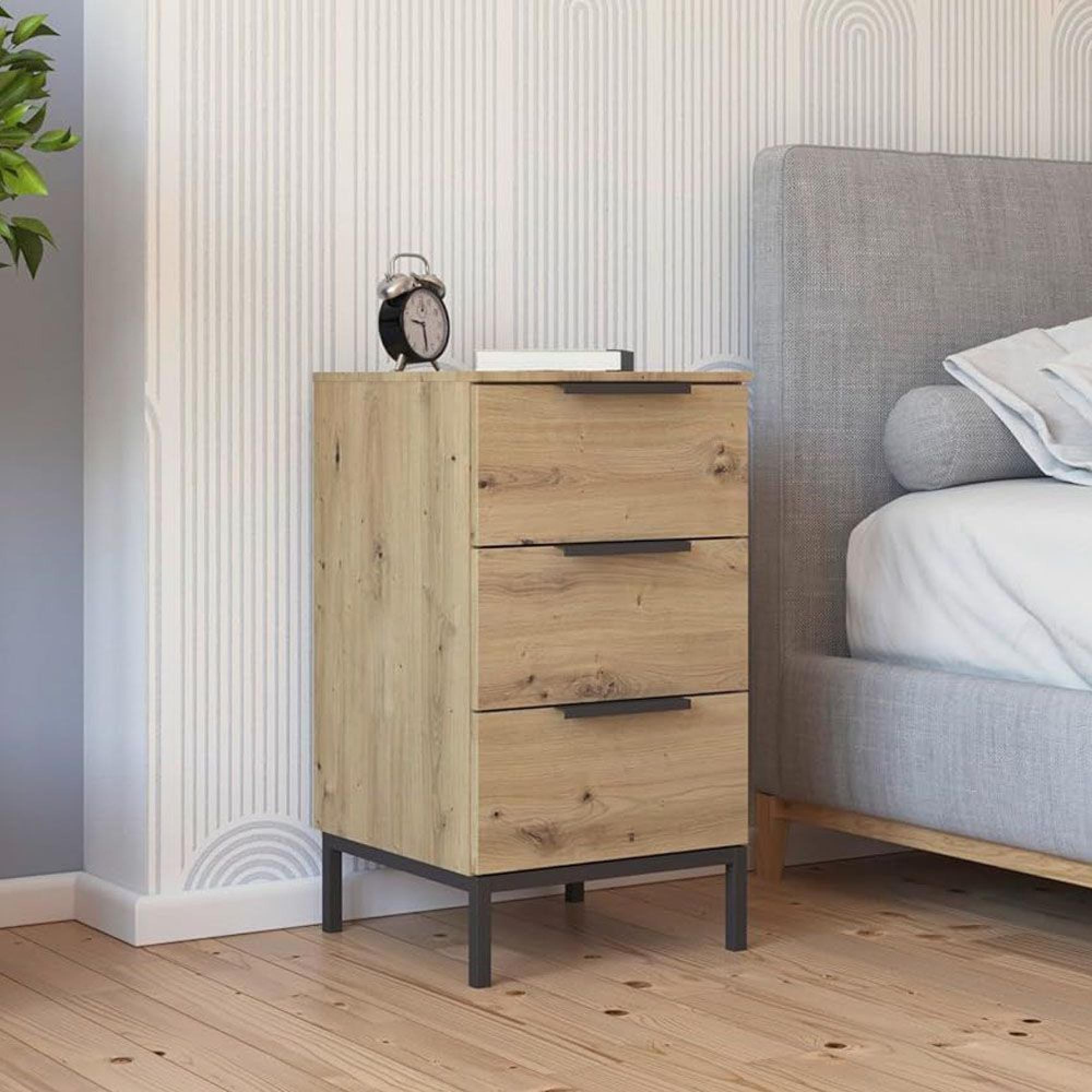 Rauch Flipp 3 Drawer Bedside Cabinet with Metal Base - Artisan Oak
