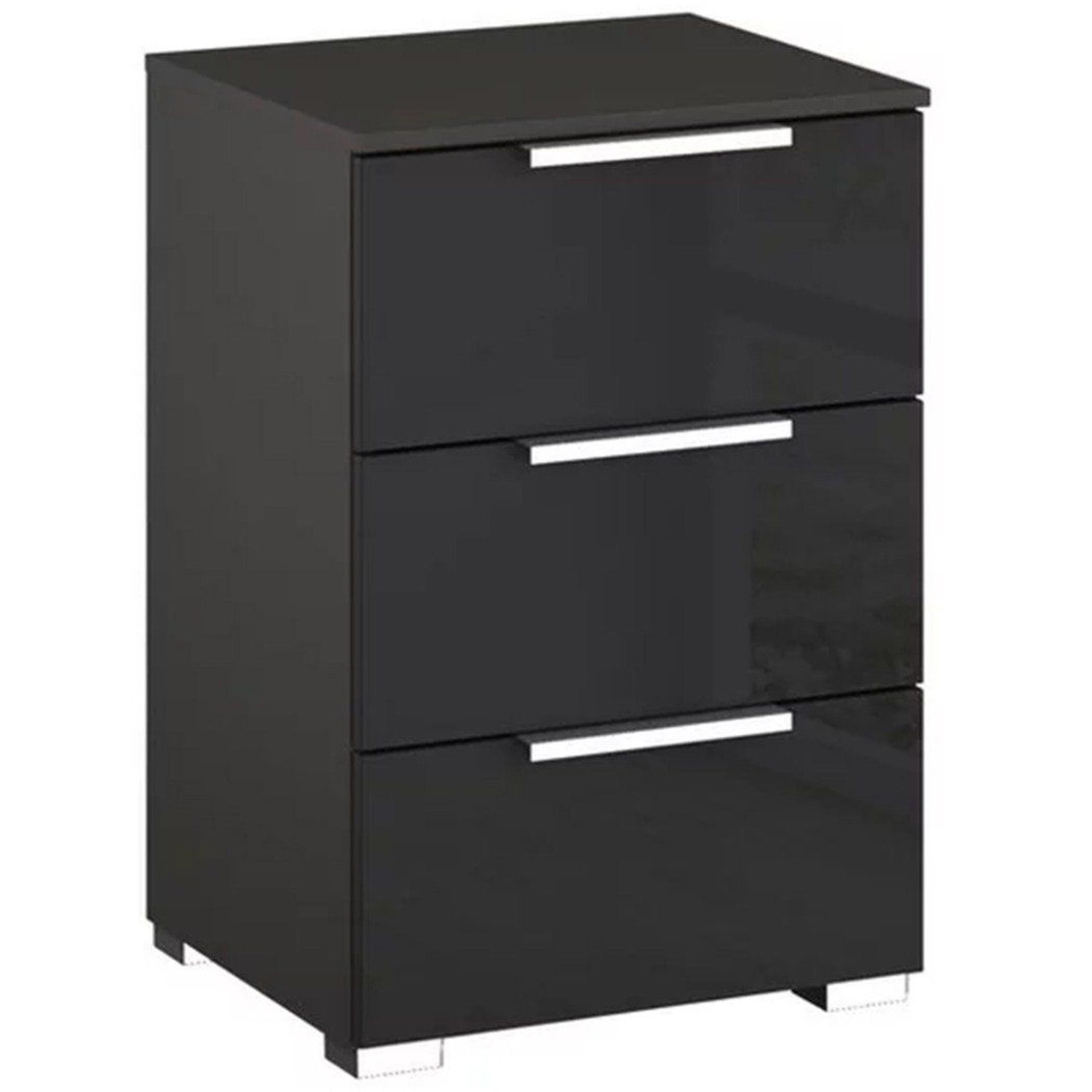 Rauch Miramar 3 Drawer Bedside Cabinet - Graphite and Basalt Glass