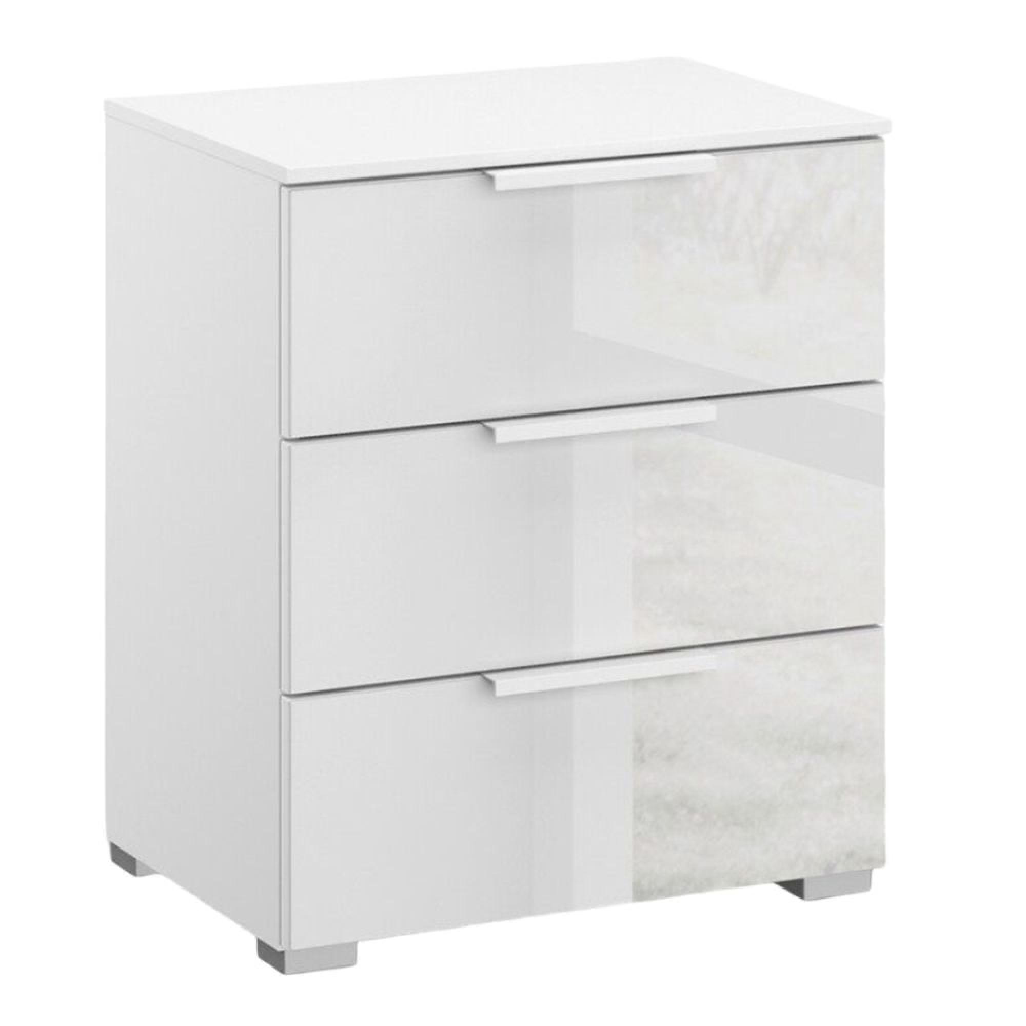 Rauch Skat Meridian 3 Drawer Bedside Cabinet - Alpine White and Crystal White Glass