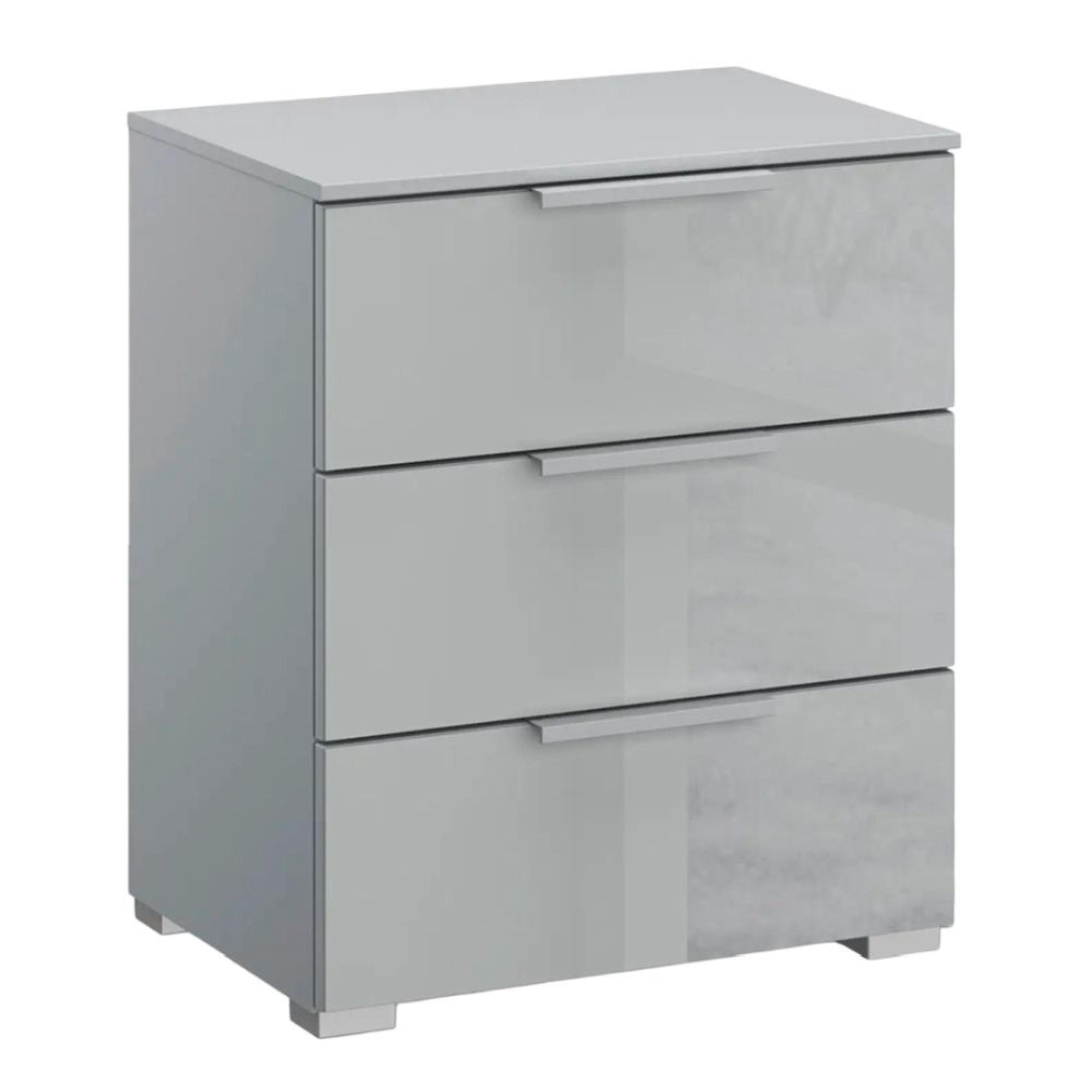 Rauch Skat Meridian 3 Drawer Bedside Cabinet - Silk Grey and Silk Grey Glass