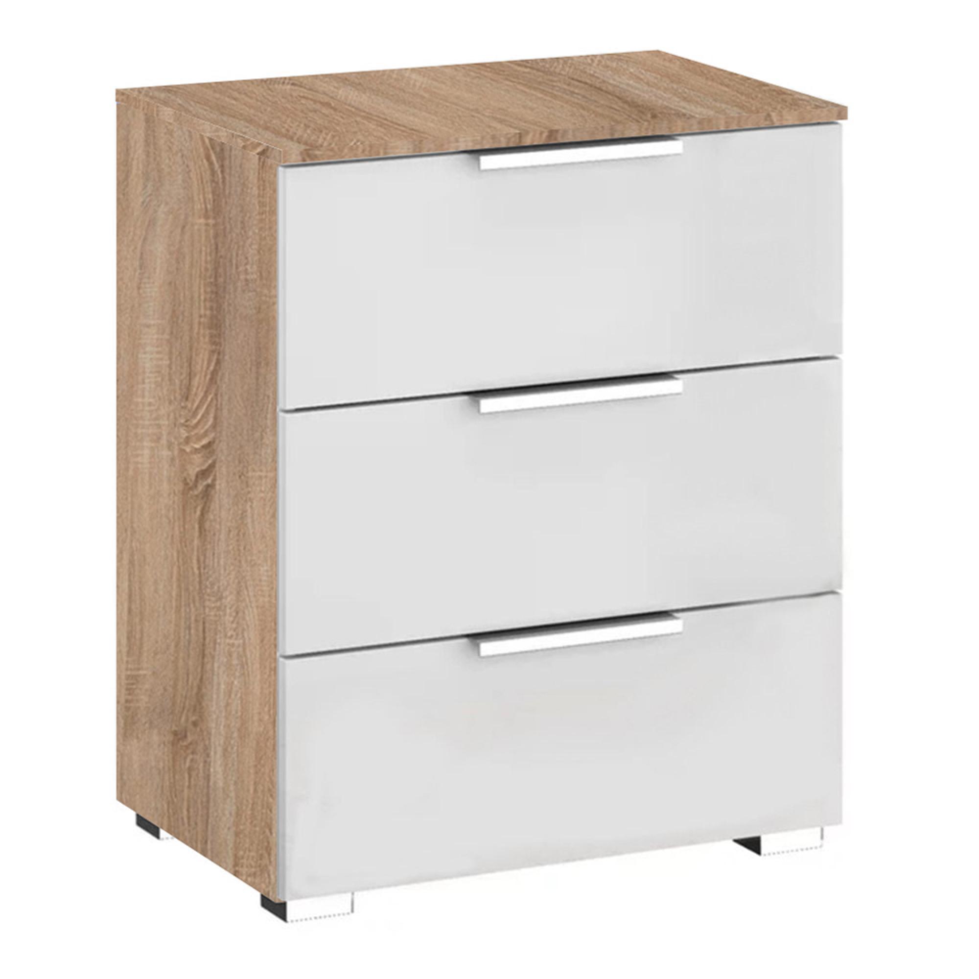 Rauch Texas 3 Drawer Bedside Cabinet - Sonoma Oak and Alpine White