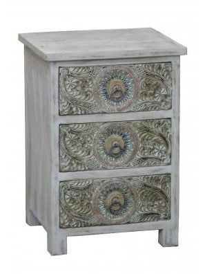 Rewa Hand Painted Carved 3 Drawer Bedside Cabinet
