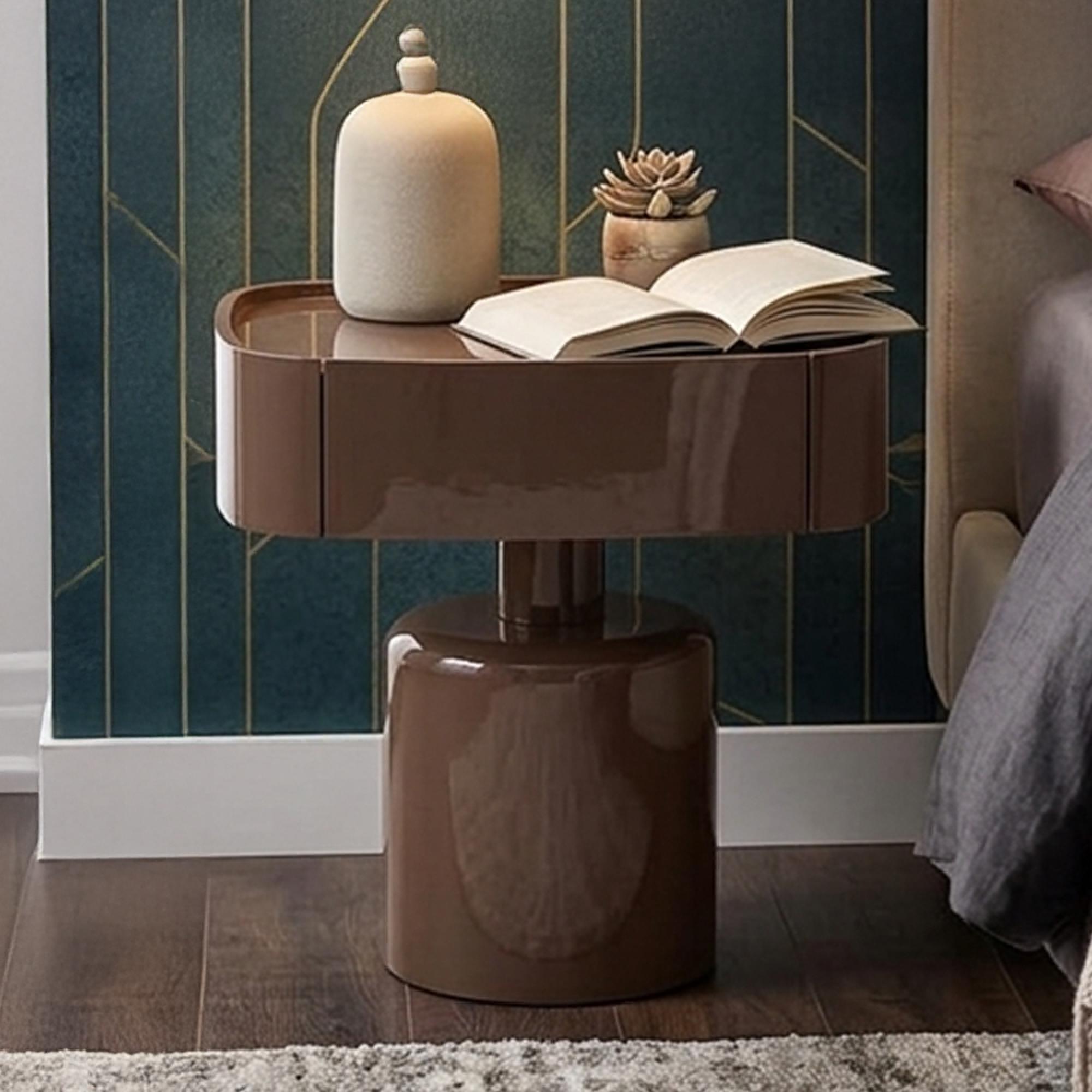 Romee Bedside Table - 1 Drawer - Oval - Chestnut