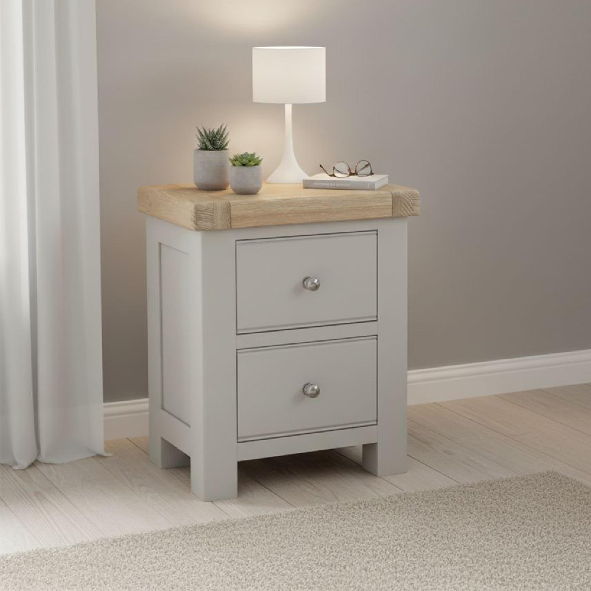 Salcombe Bedside Cabinet - 2 Drawer - Grey Oak