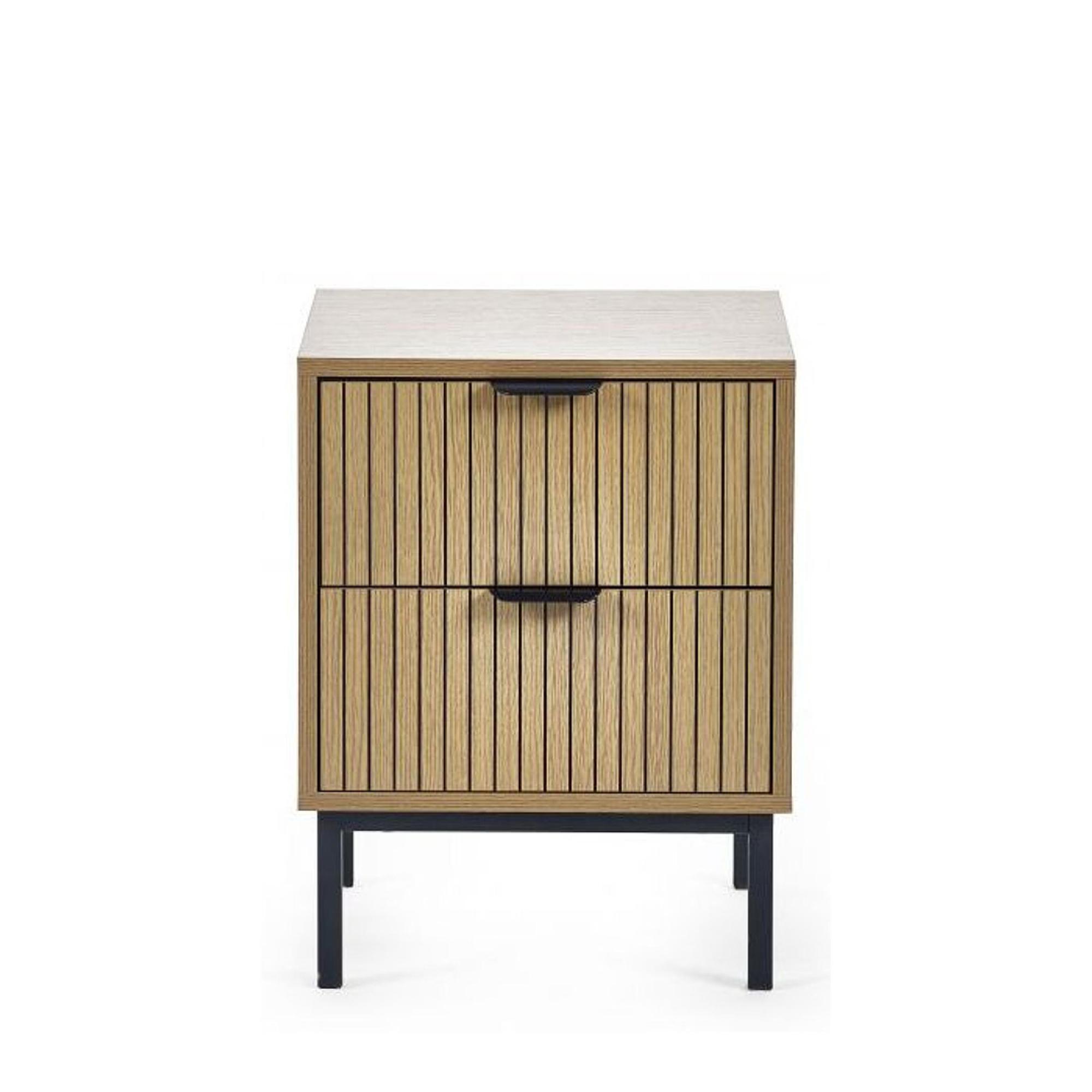 Sia Bedside Cabinet - 2 Drawer - Ribbed - Oak