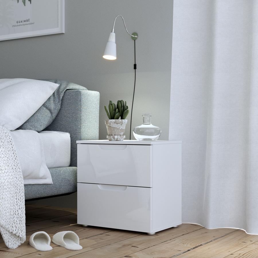 Sienna Bedside Cabinet - 2 Drawer - White Gloss