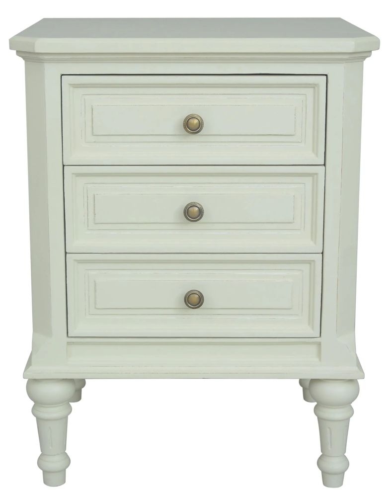 Solana French Lime White 3 Drawer Bedside Cabinet