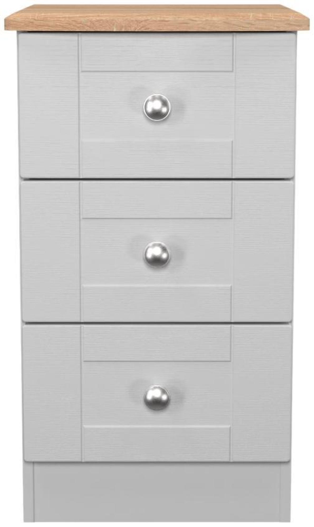Sussex Grey and Oak Effect 3 Drawer Bedside Cabinet