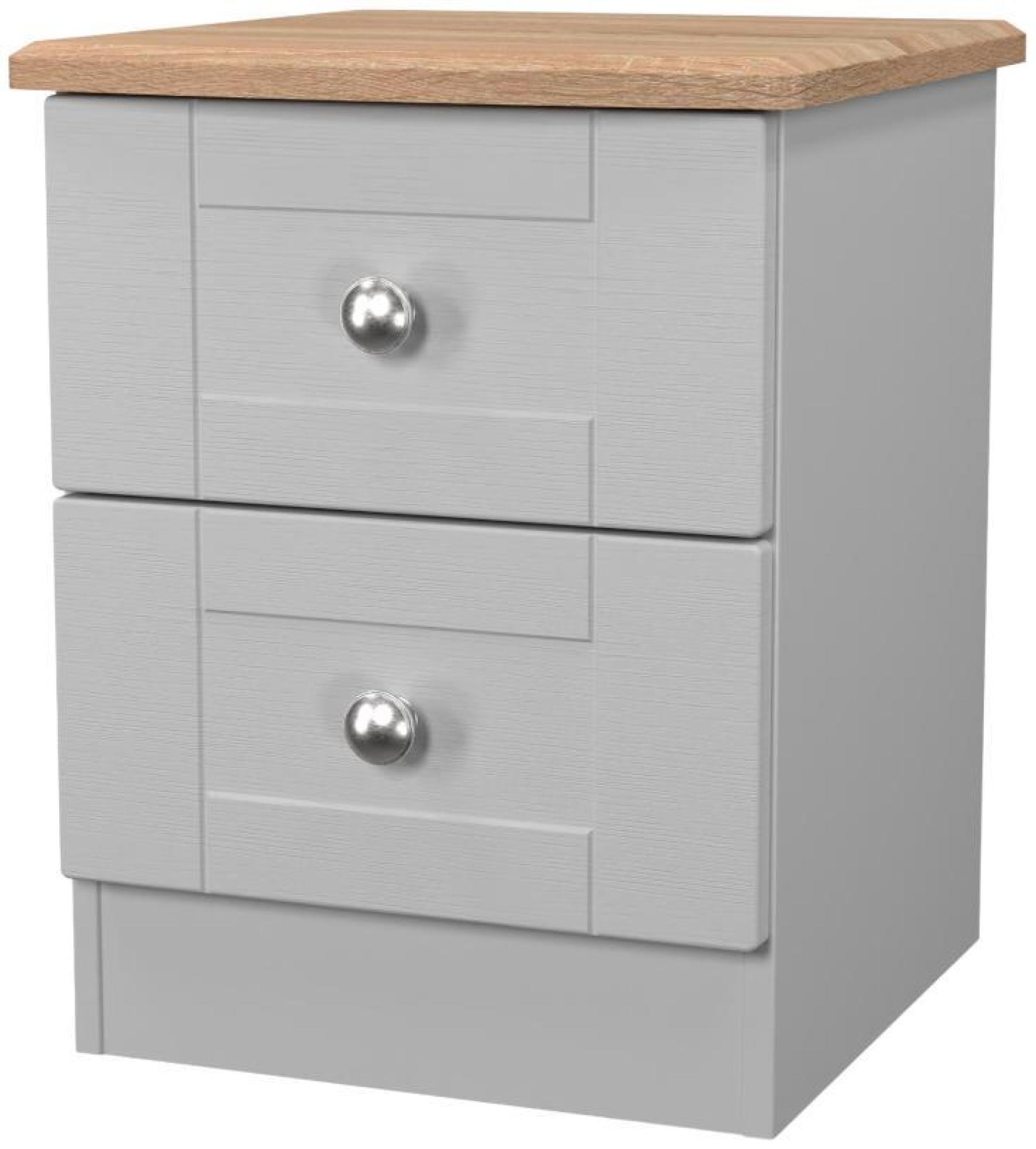 Sussex Bedside Cabinet - 2 Drawer - Grey and Oak