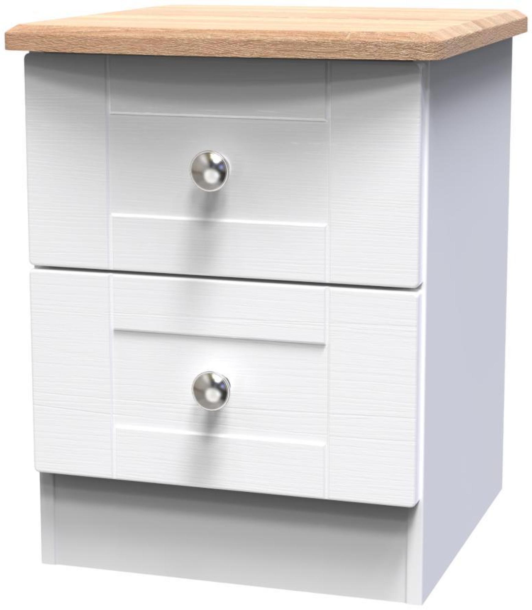 Sussex Bedside Cabinet - 2 Drawer - White and Oak