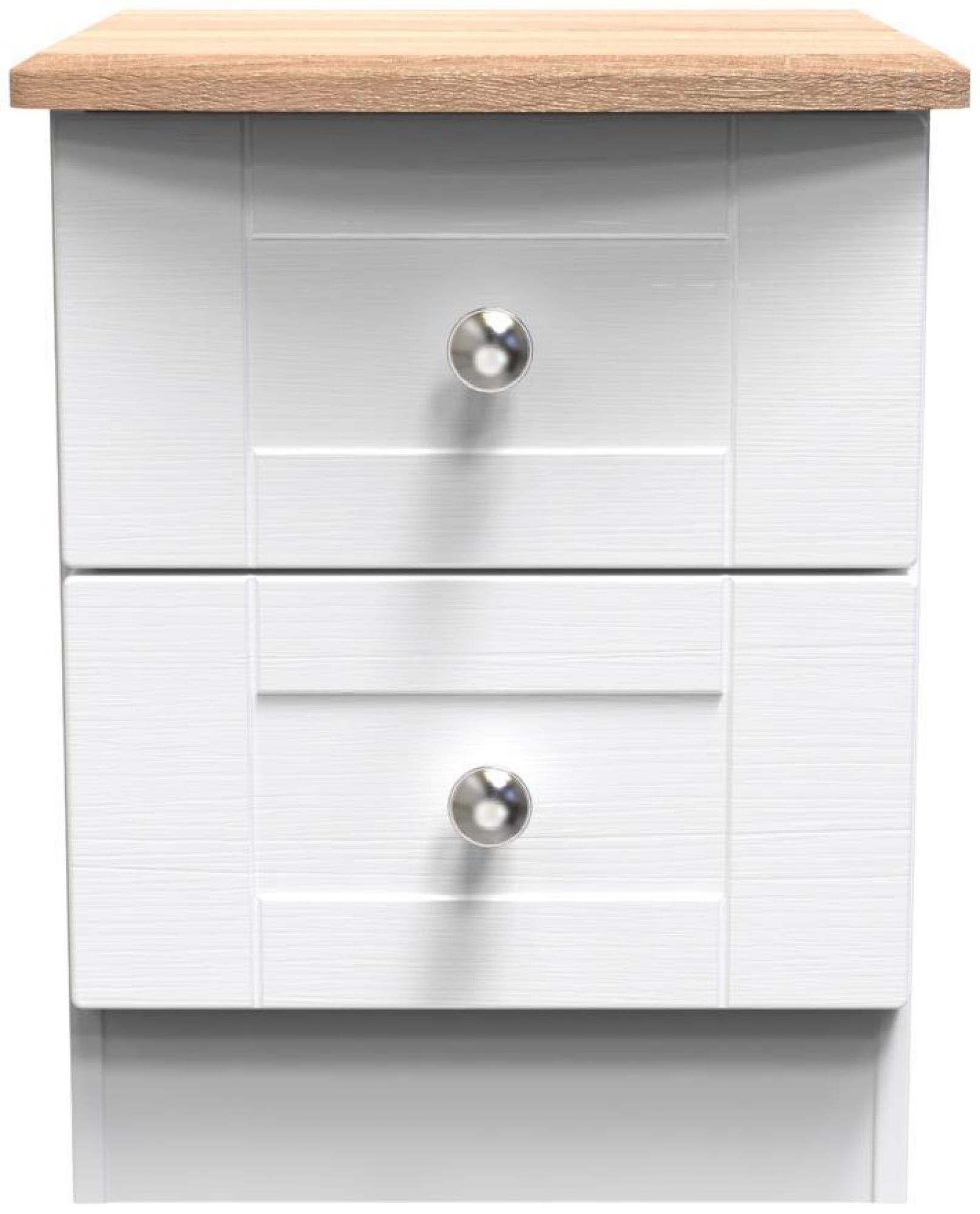Sussex White and Oak Effect Oak 2 Drawer Bedside Cabinet