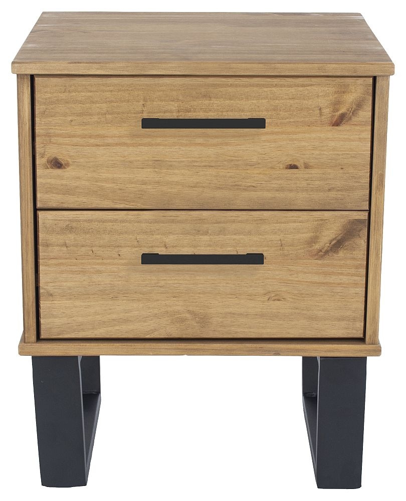 Texas Industrial Style Oak Effect 2 Drawer Bedside Cabinet