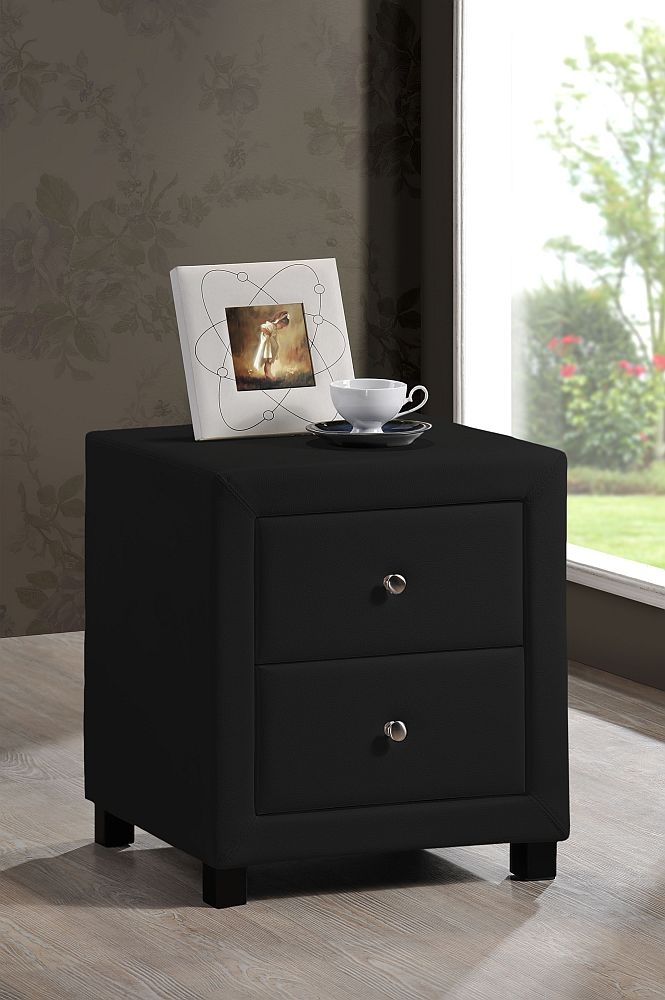Chelsea Bedside Cabinet - 2 Drawer - Black Faux Leather