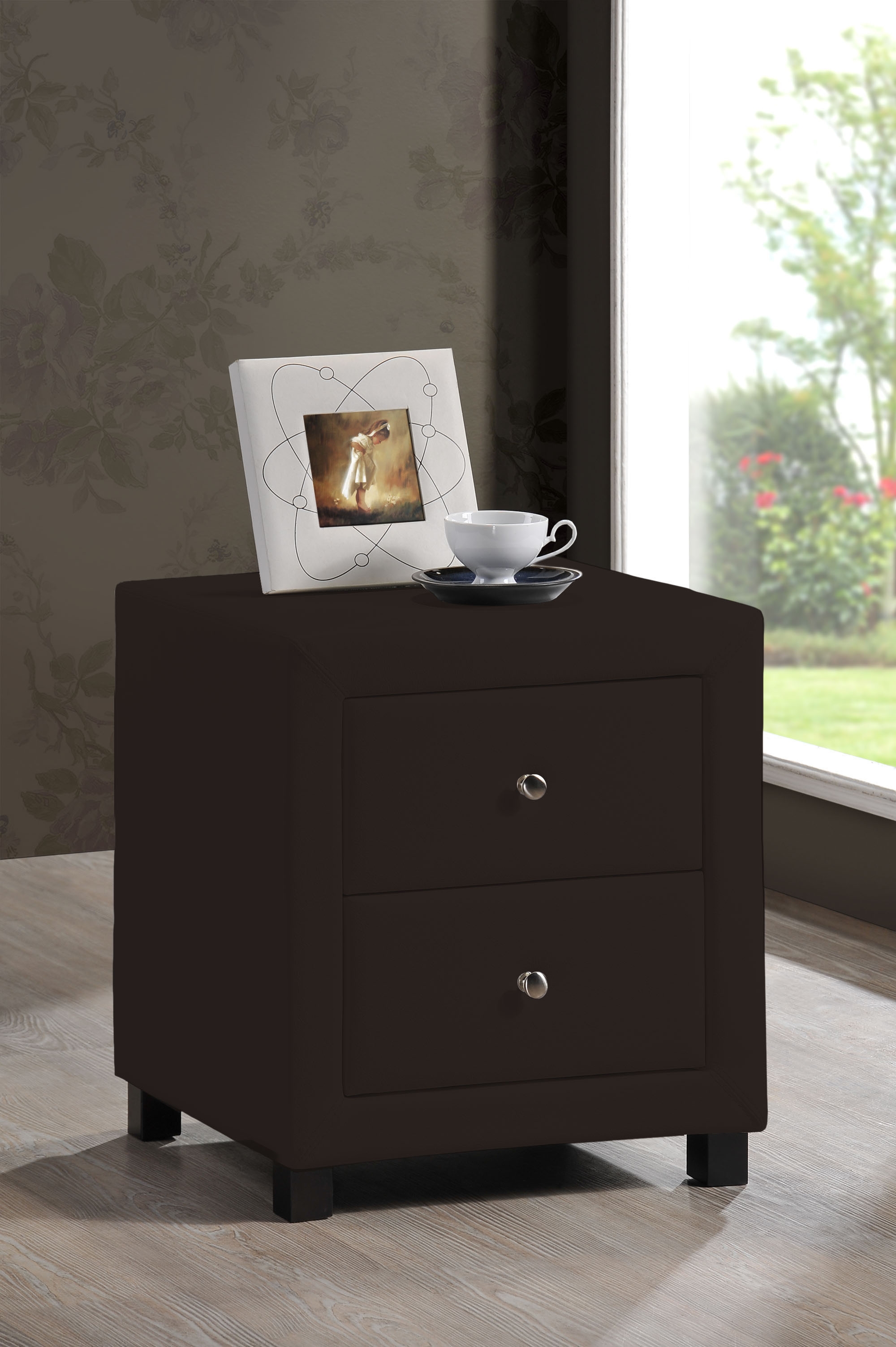 Chelsea Bedside Cabinet - 2 Drawer - Brown Faux Leather