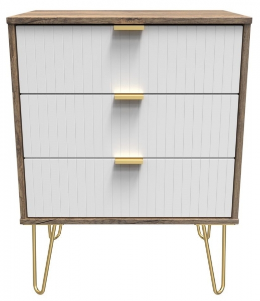 White Matt Front and Vintage Oak Base Unit with Gold Hair Pin Style Metal Legs