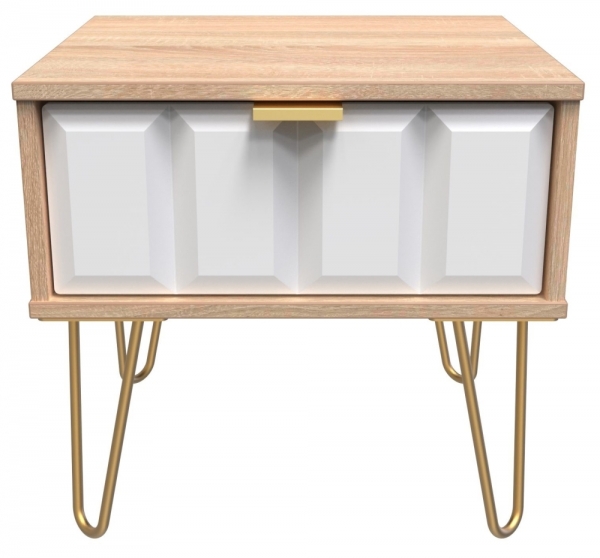 White Matt Front and Bardolino Oak Base Unit with Gold Hair Pin Style Metal Legs