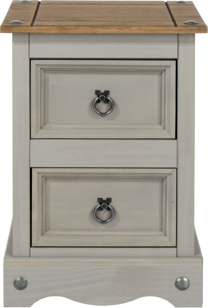Corona Grey Mexican Pine 2 Drawer Petite Bedside Cabinet