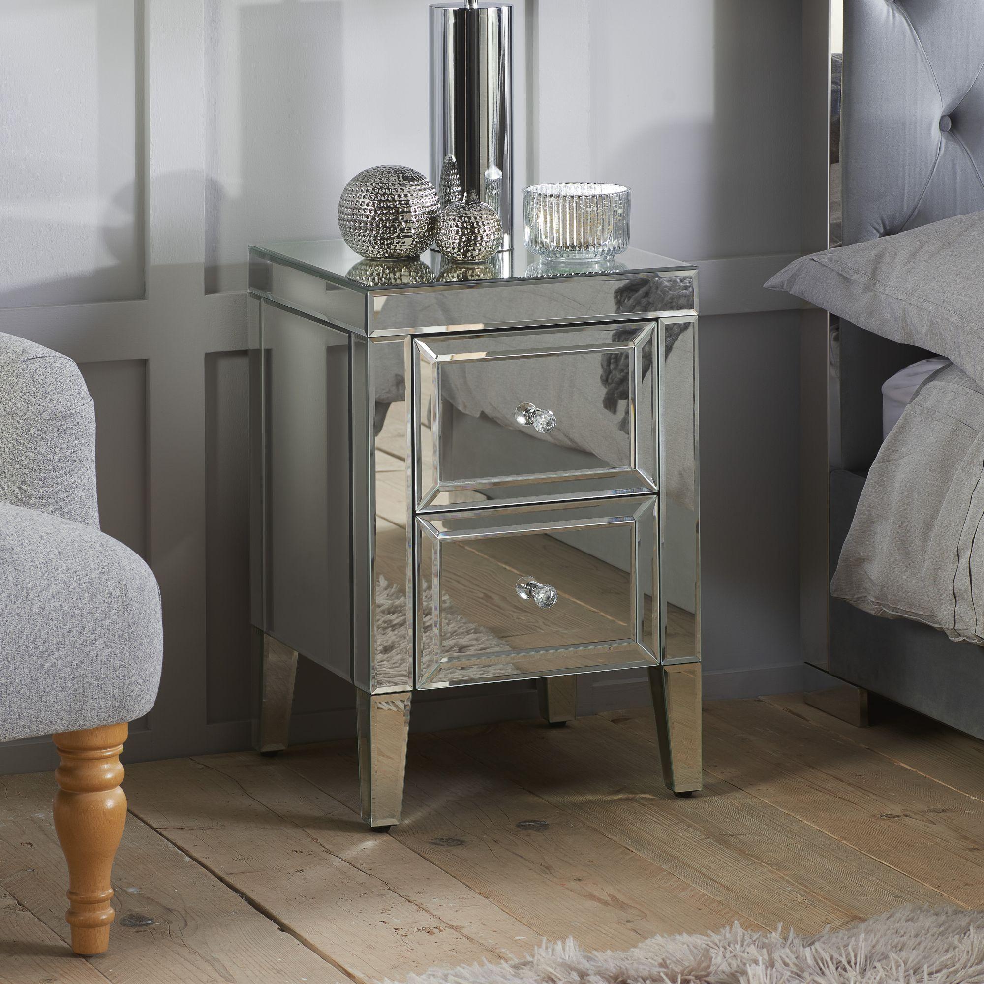 Valencia Bedside Cabinet - 2 Drawer - Mirrored