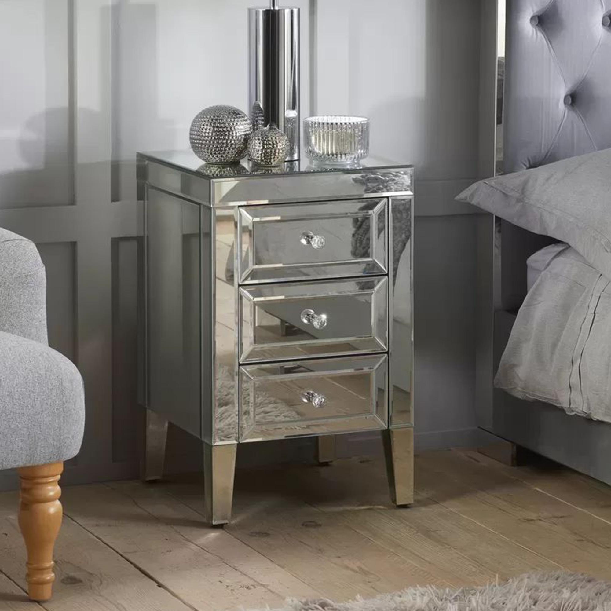 Valencia Bedside Cabinet - 3 Drawer - Mirrored