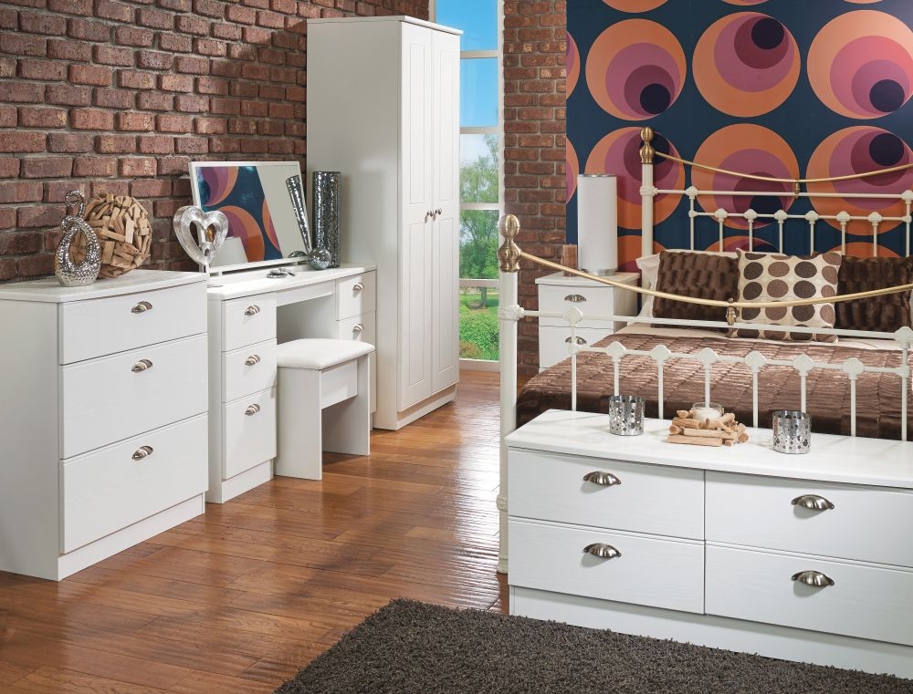Victoria Bedside Cabinet - 3 Drawer - White