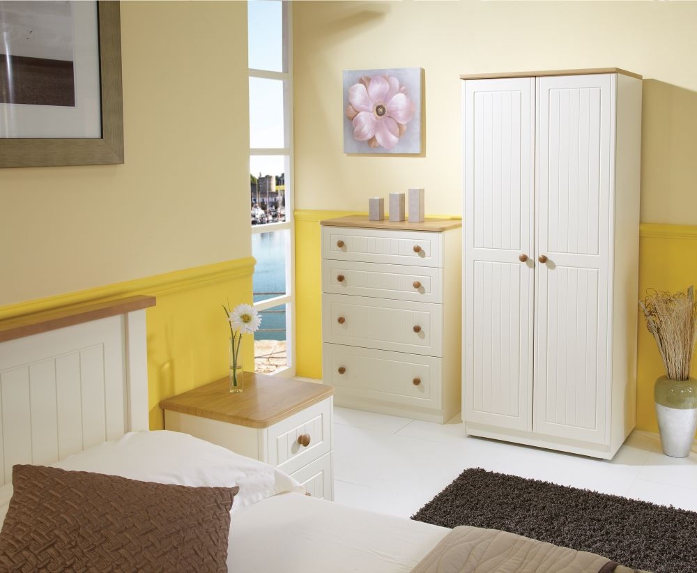 Warwick Bedside Cabinet - 2 Drawer - Cream and Oak