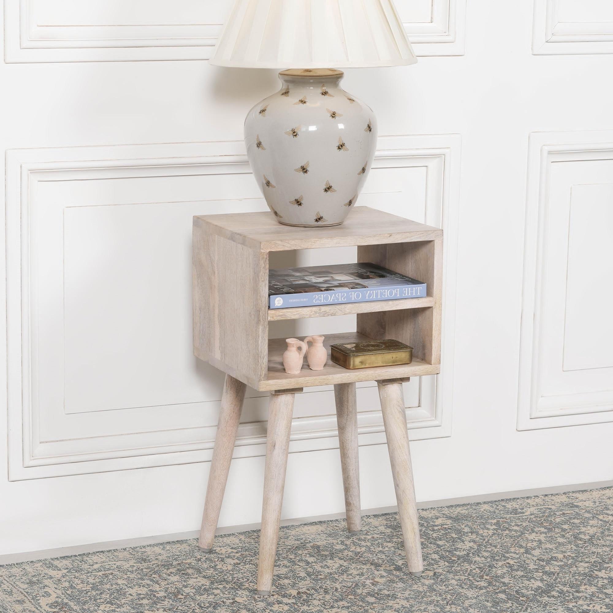 Bedside Table with Shelf - Washed Mango Wood