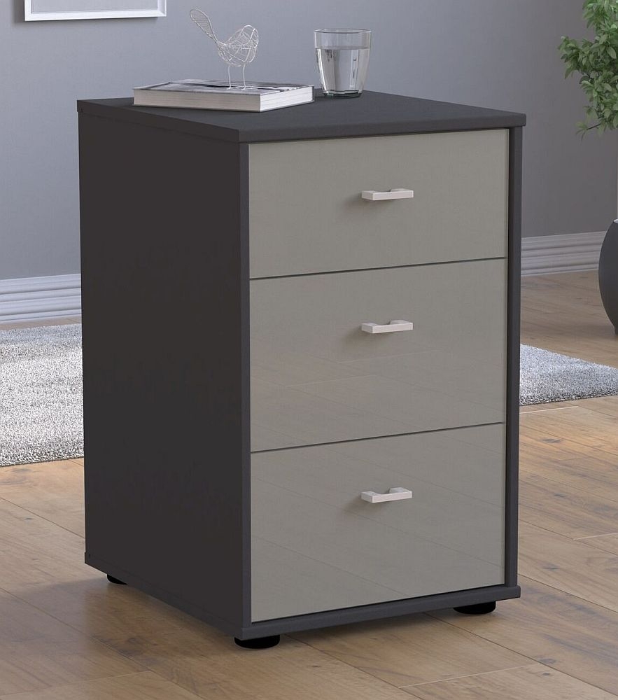 Rialto Bedside Cabinet - 3 Drawer - Pebble Grey and Graphite Carcase