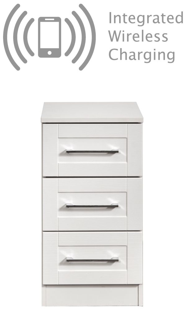 York Bedside Cabinet - 3 Drawer - White