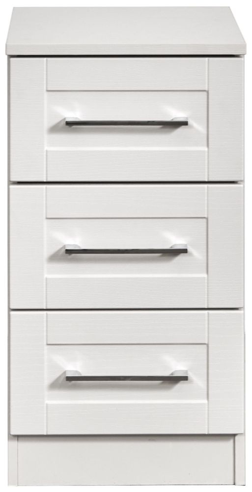 York White 3 Drawer Bedside Cabinet
