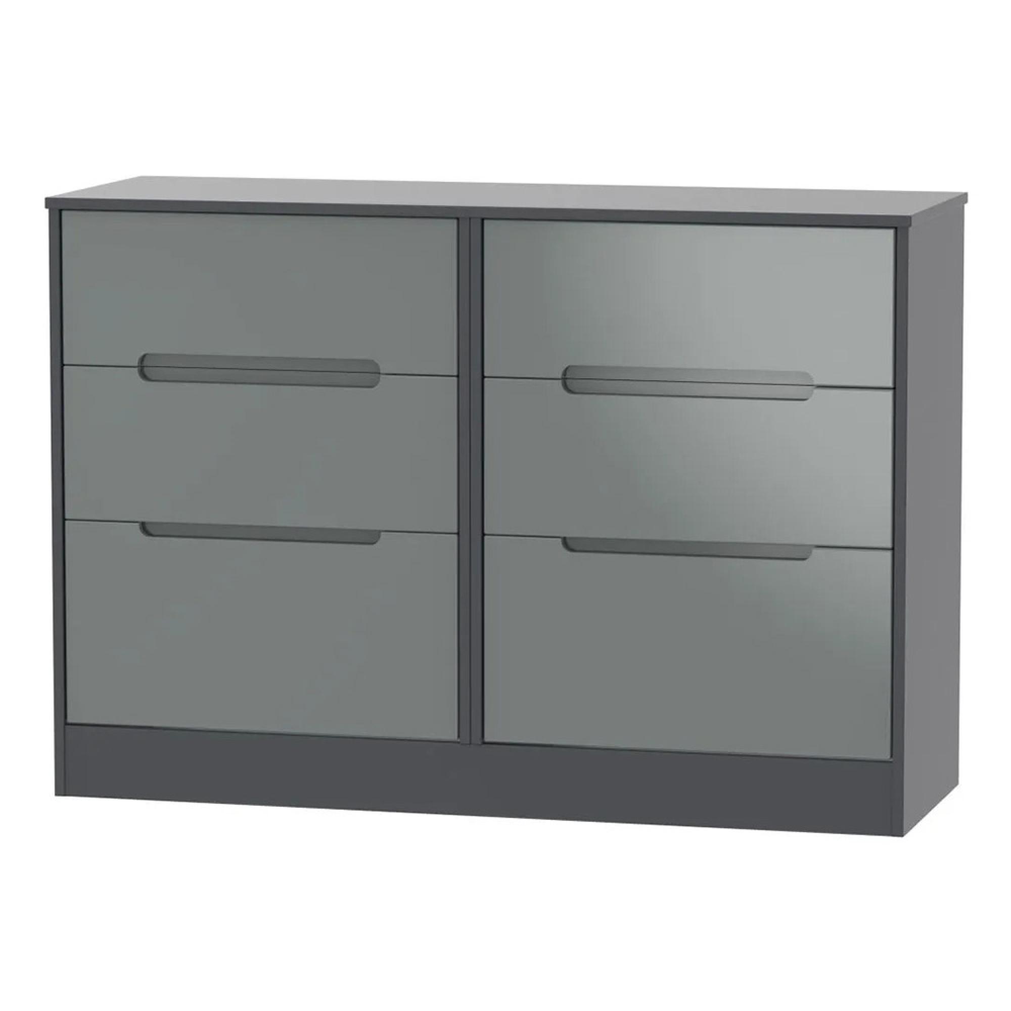Monaco Chest - Midi - 6 Drawer - Grey Gloss and Graphite