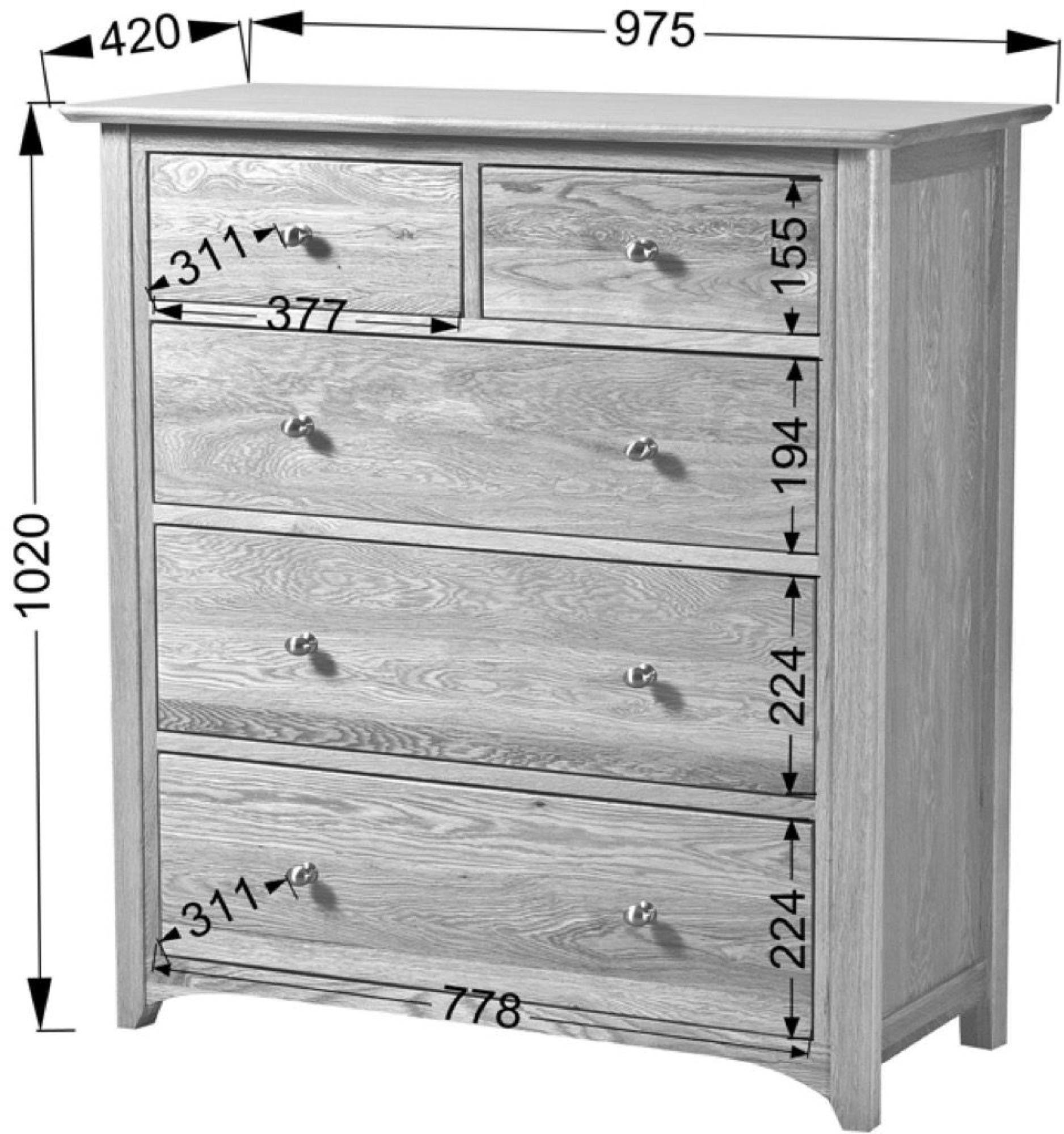 Shaker Chest - 2+3 Drawer - Tall - Oak