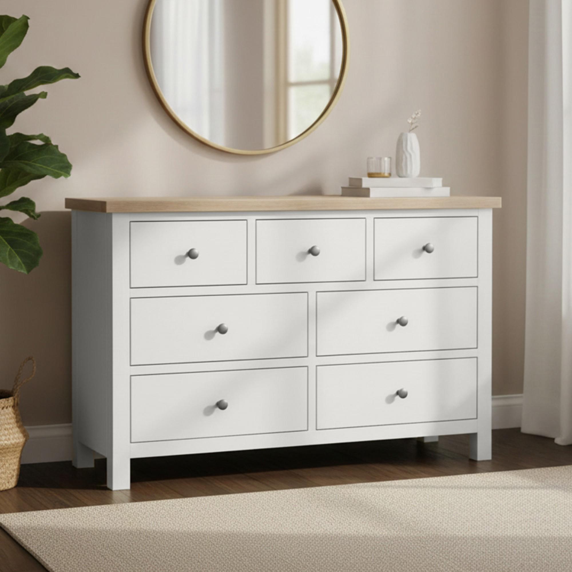 Modern Wide Chest - 3+4 Drawer - Grey Painted