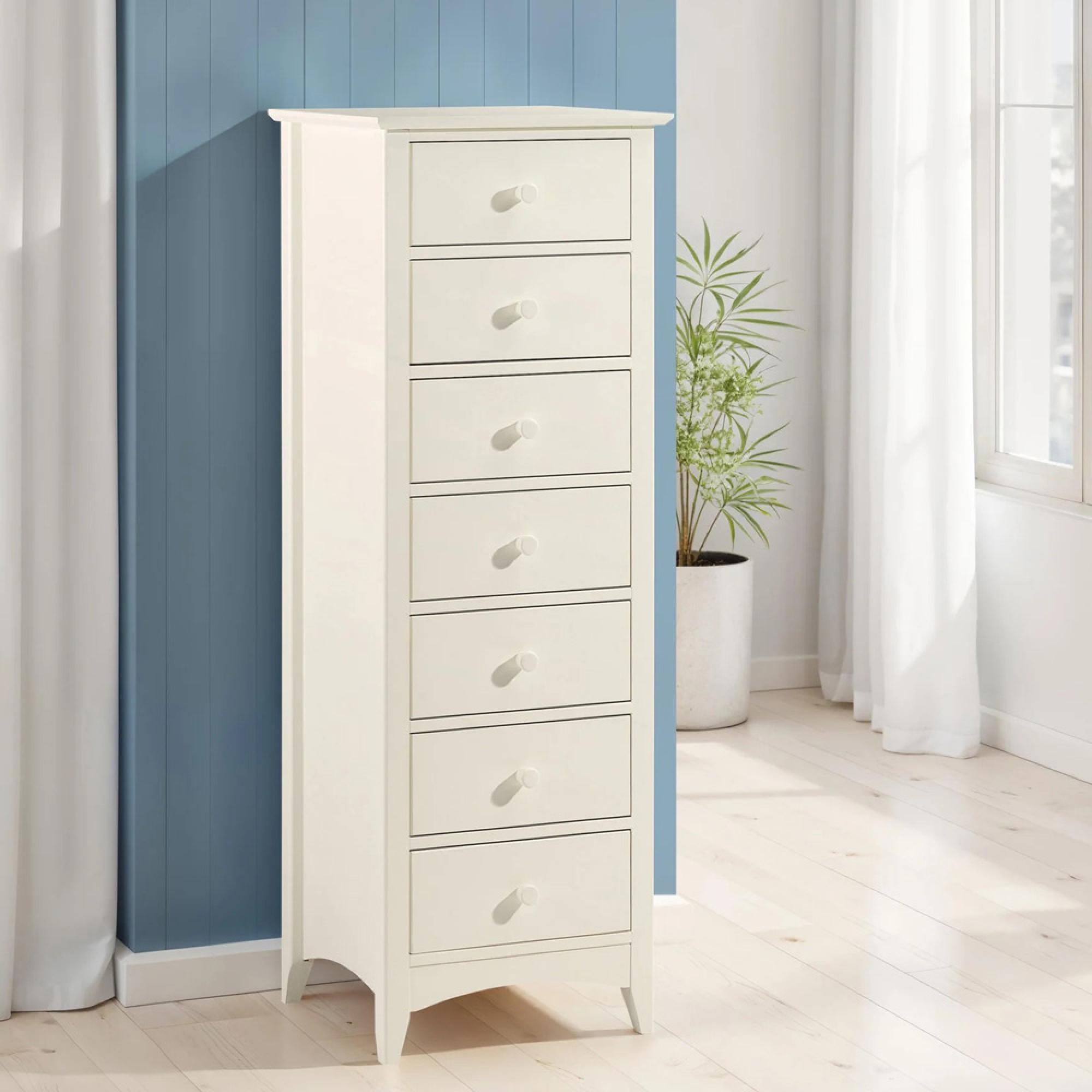 Cameo Tall Chest of Drawers - 7 Drawer - White