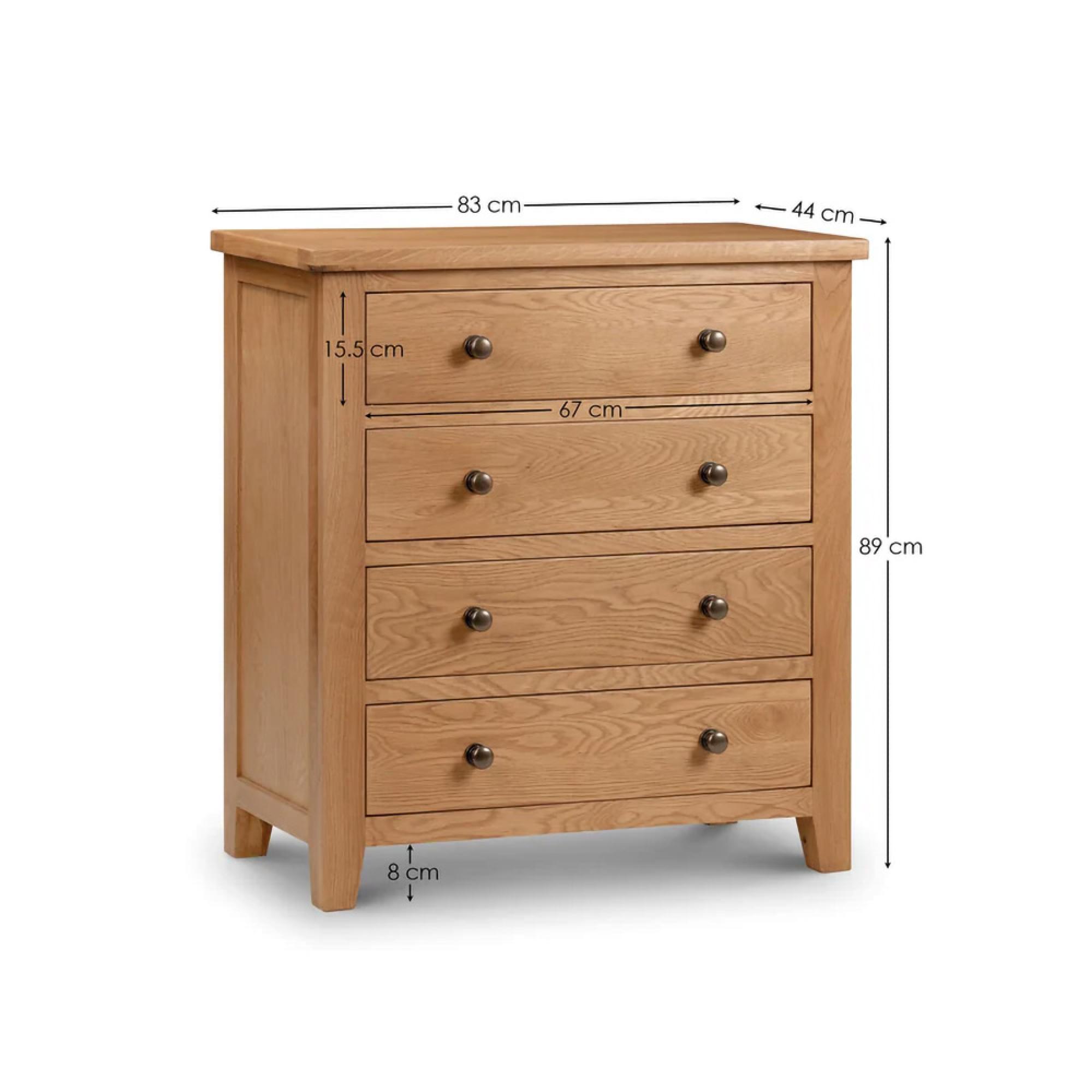 Marlborough Chest of Drawers - 4 Drawer - Oak