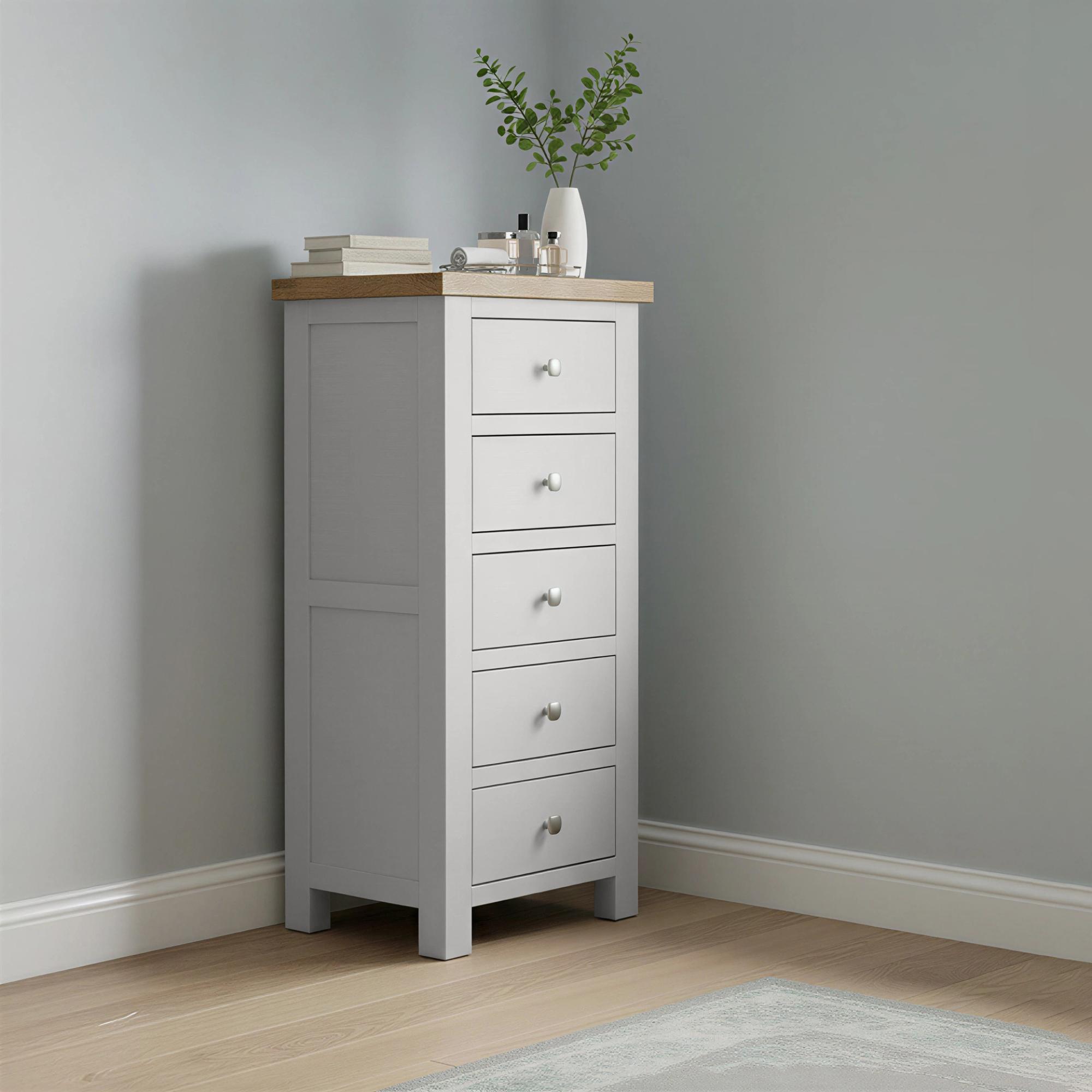 Lundy Narrow Chest - 5 Drawer - Grey Painted