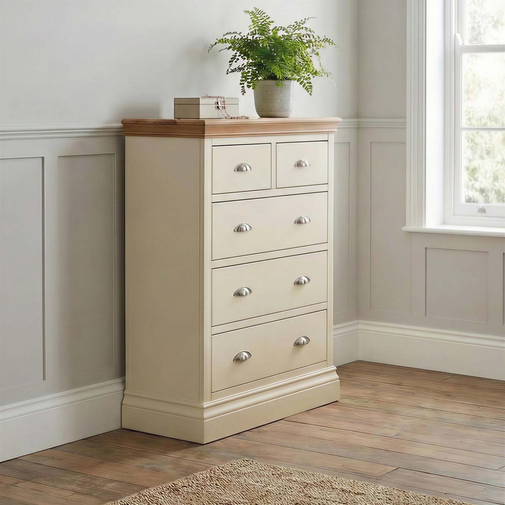 Versailles Chest - 2+3 Drawer - Ivory Painted