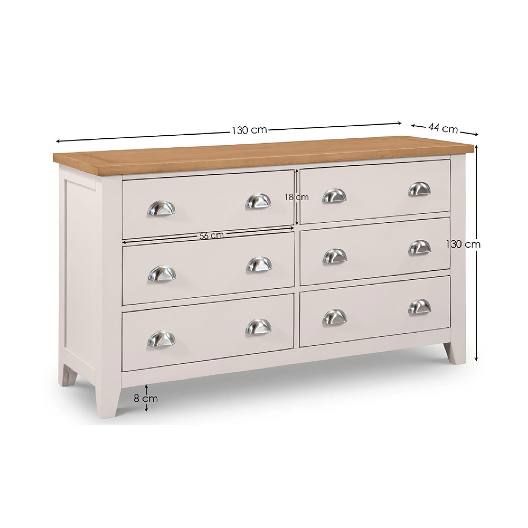 Richmond Chest of Drawers - 6 Drawer - Wide - Grey