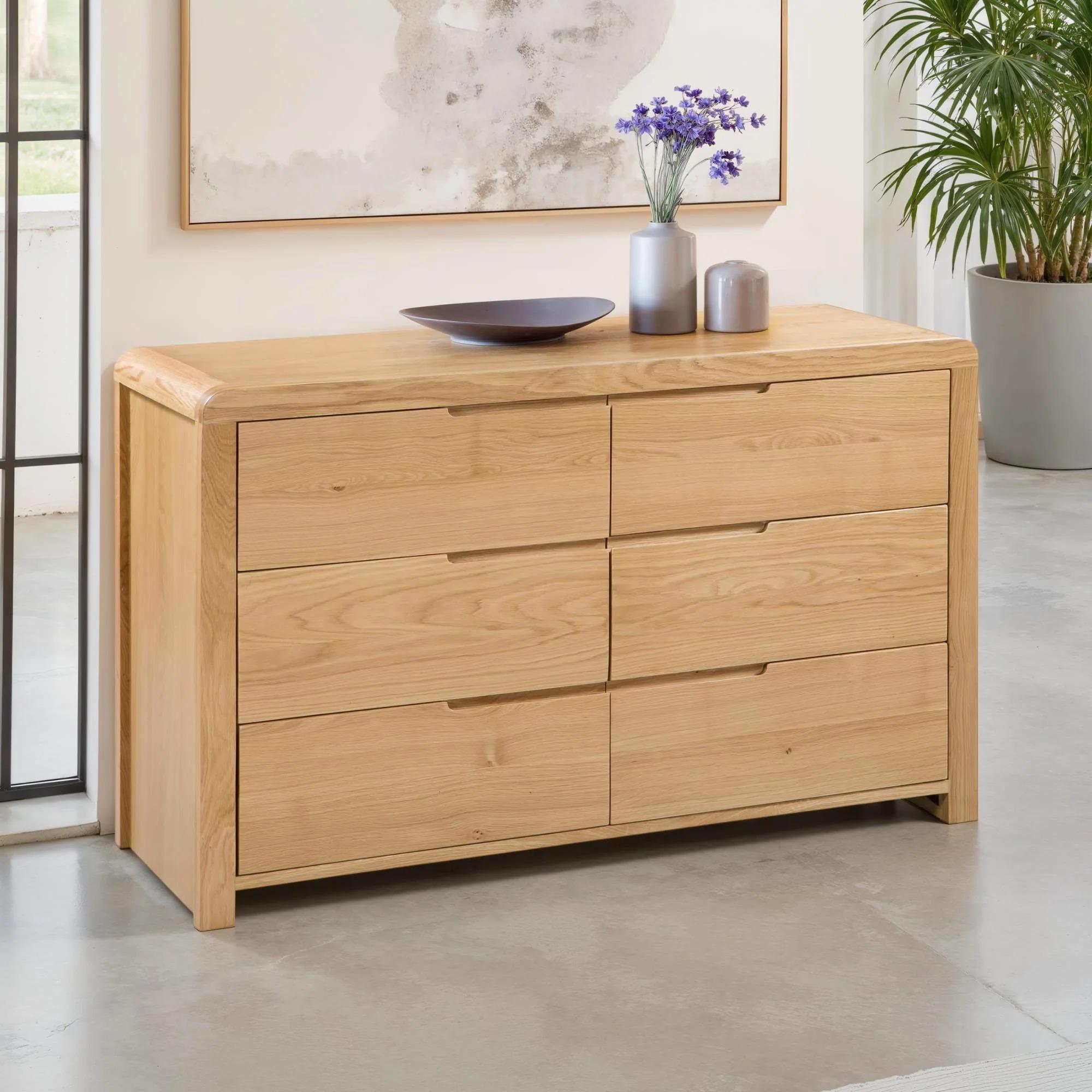 Curve Chest of Drawers - 6 Drawer - Wide - Oak
