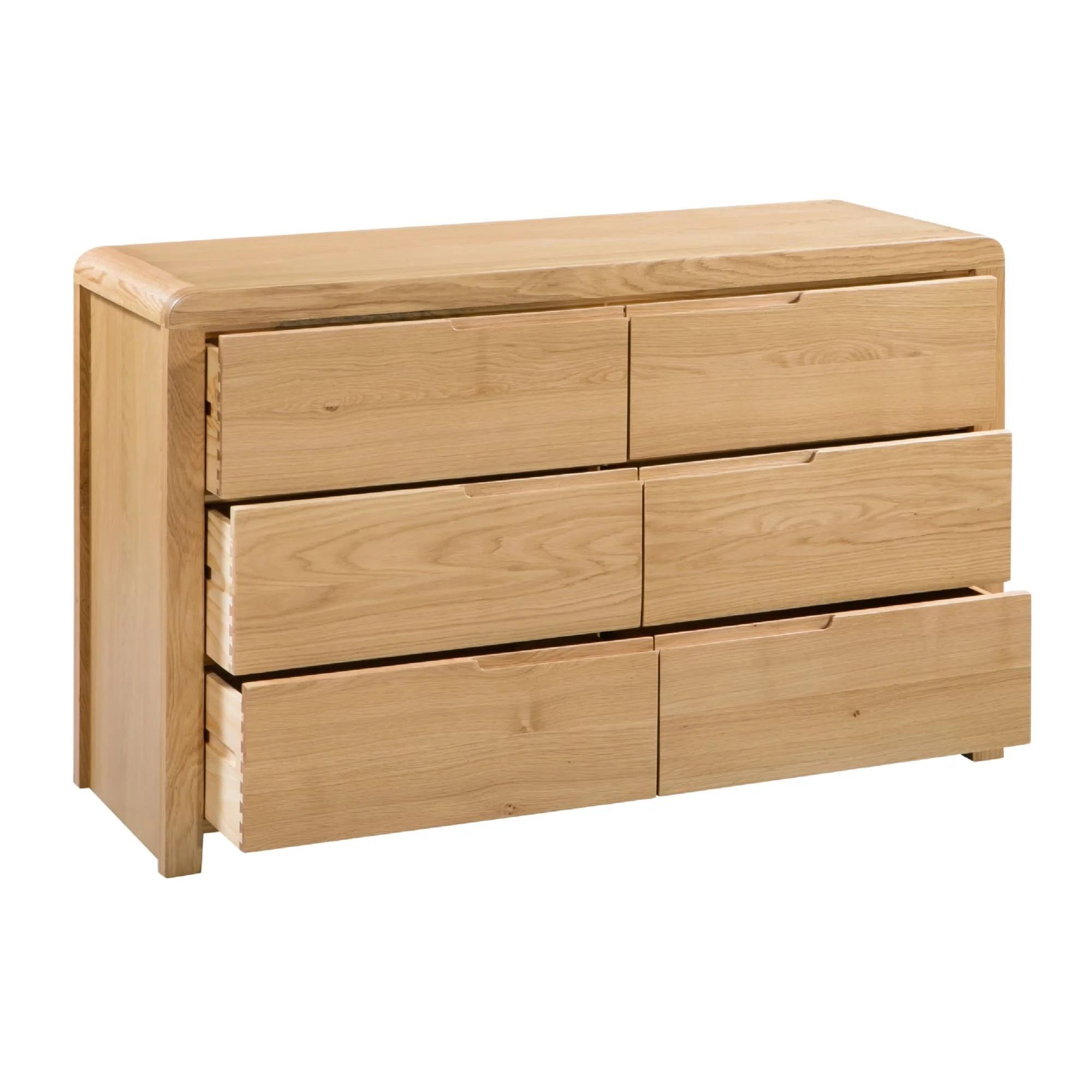 Curve Chest of Drawers - 6 Drawer - Wide - Oak