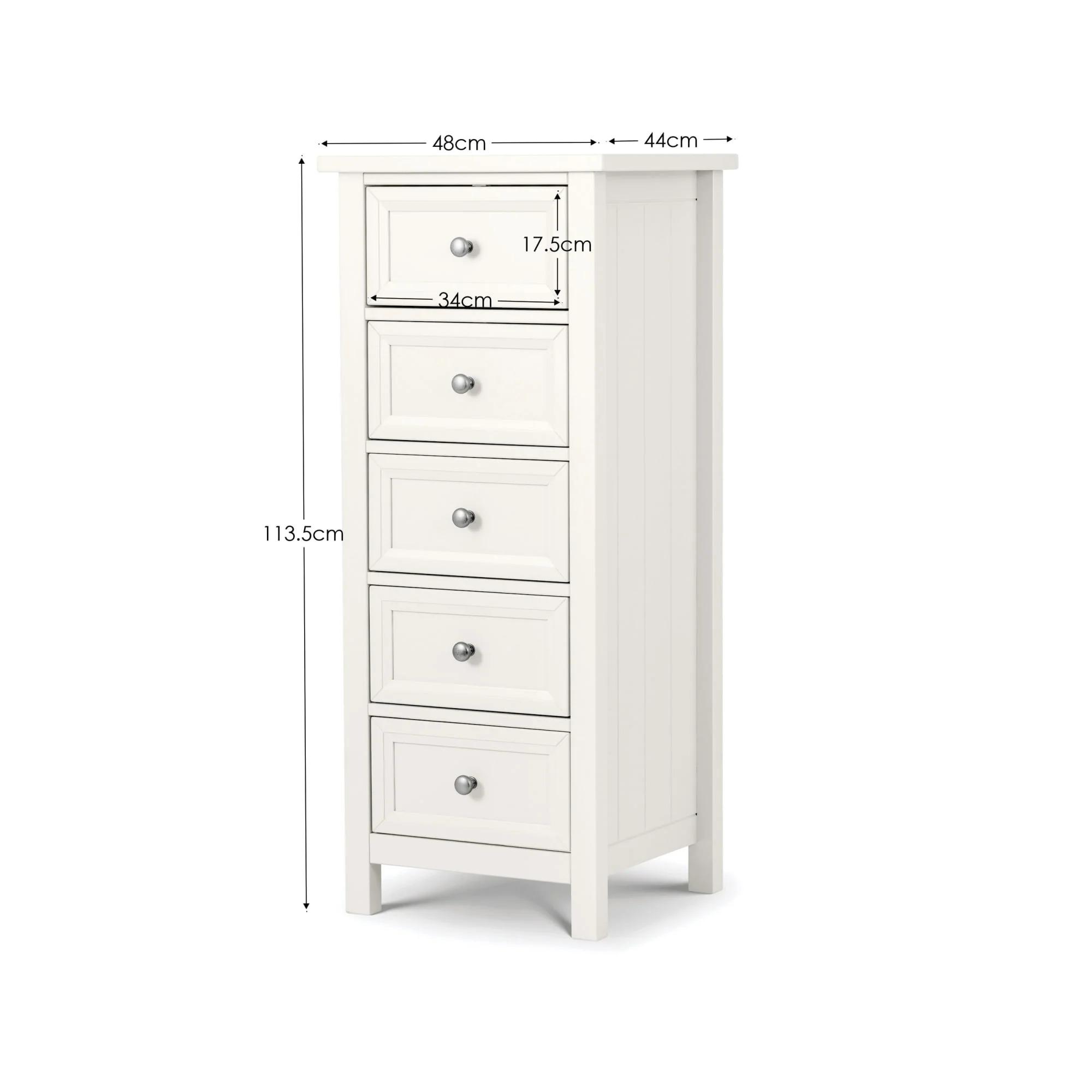 Maine Chest of Drawers - 5 Drawer - Tall - White
