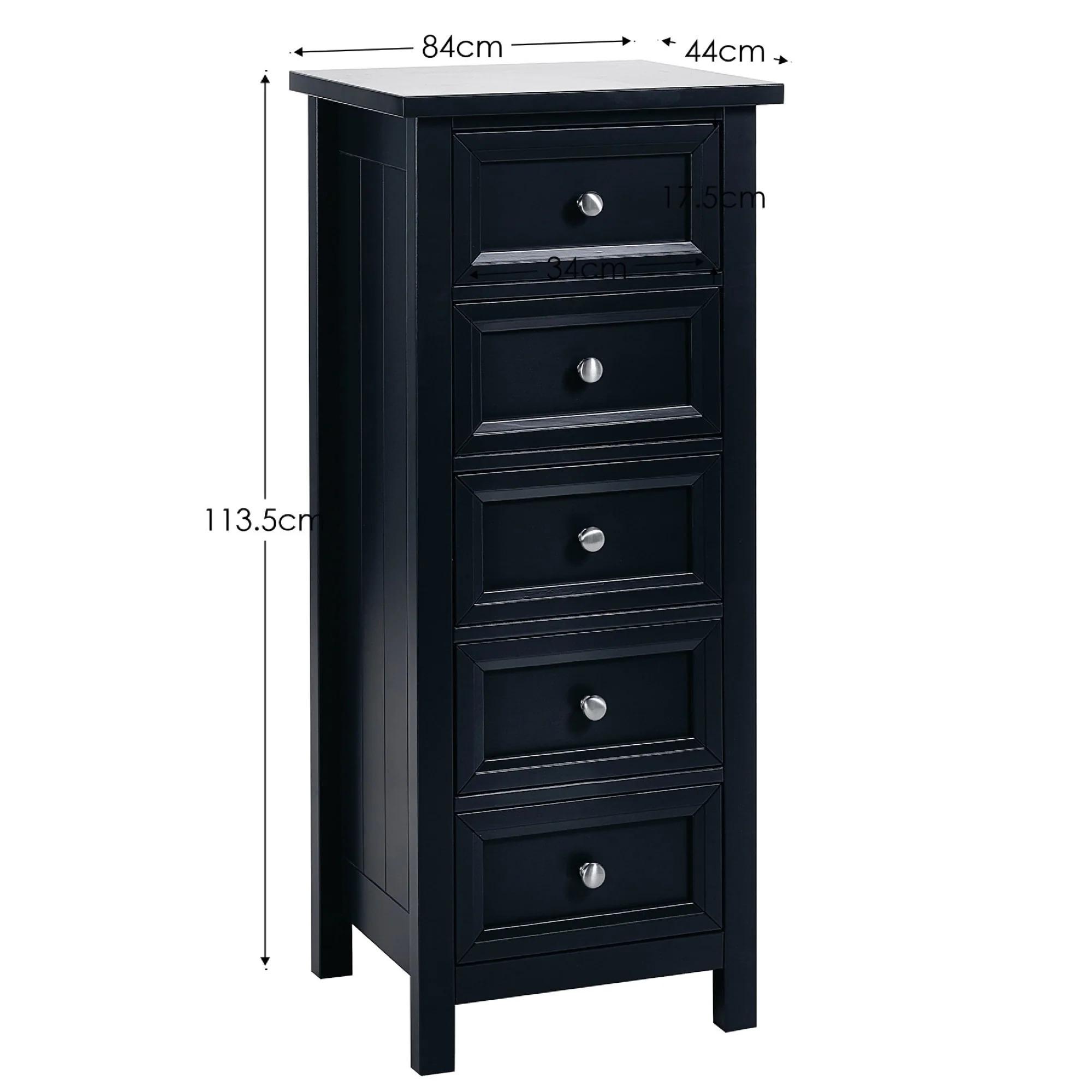 Maine Chest of Drawers - 5 Drawer - Tall - Black
