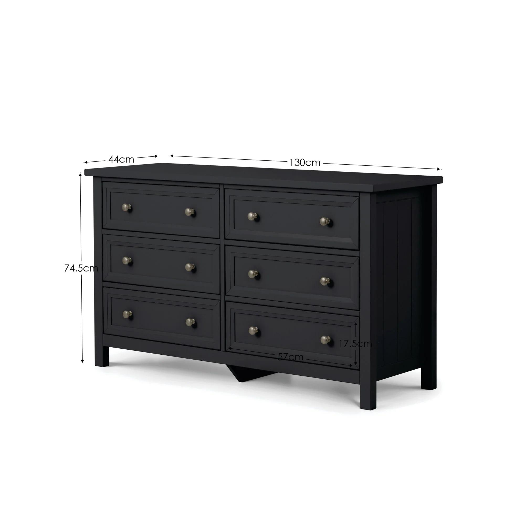 Maine Chest of Drawers - 6 Drawer - Wide - Black