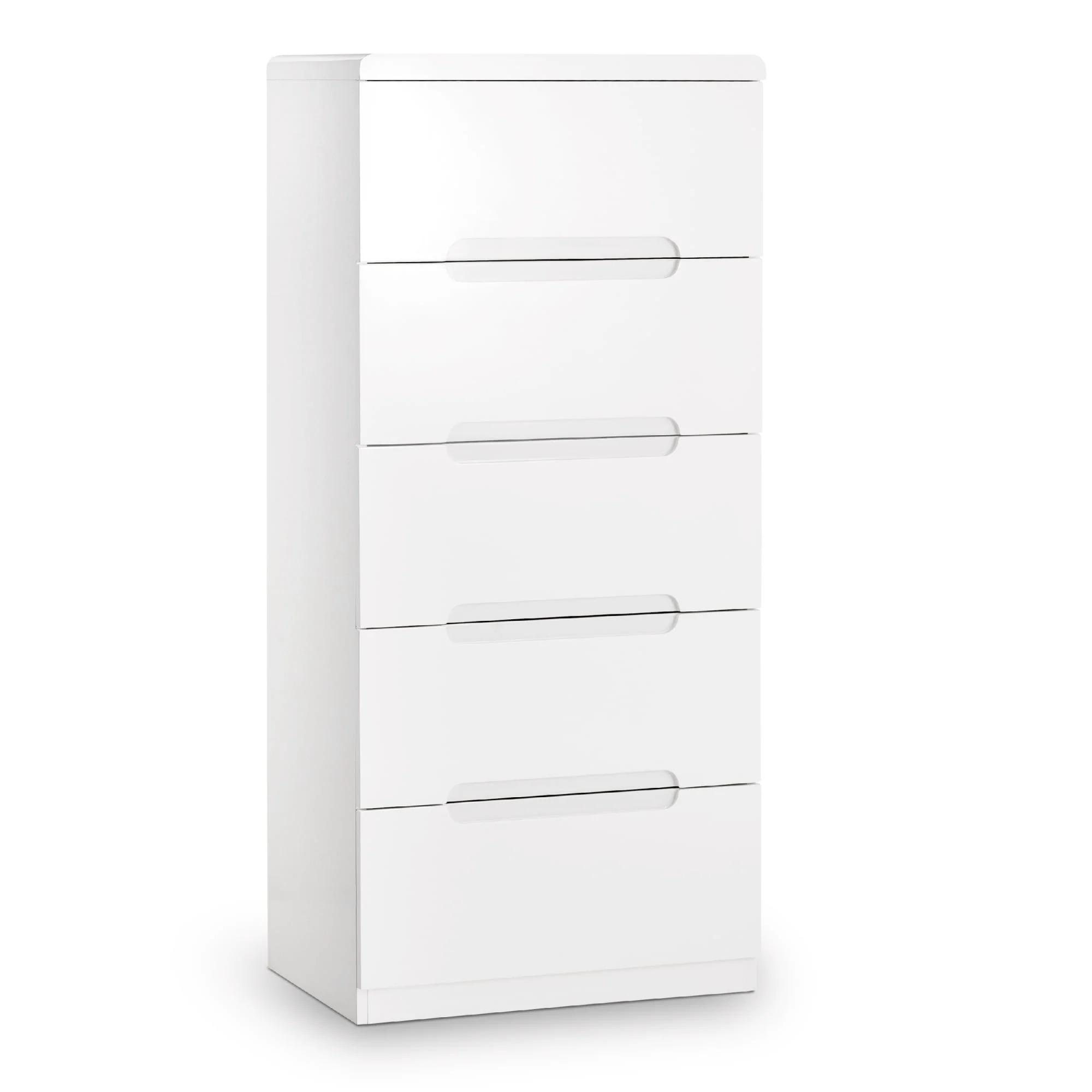 Manhattan Chest of Drawers - 5 Drawer - Narrow - White Gloss