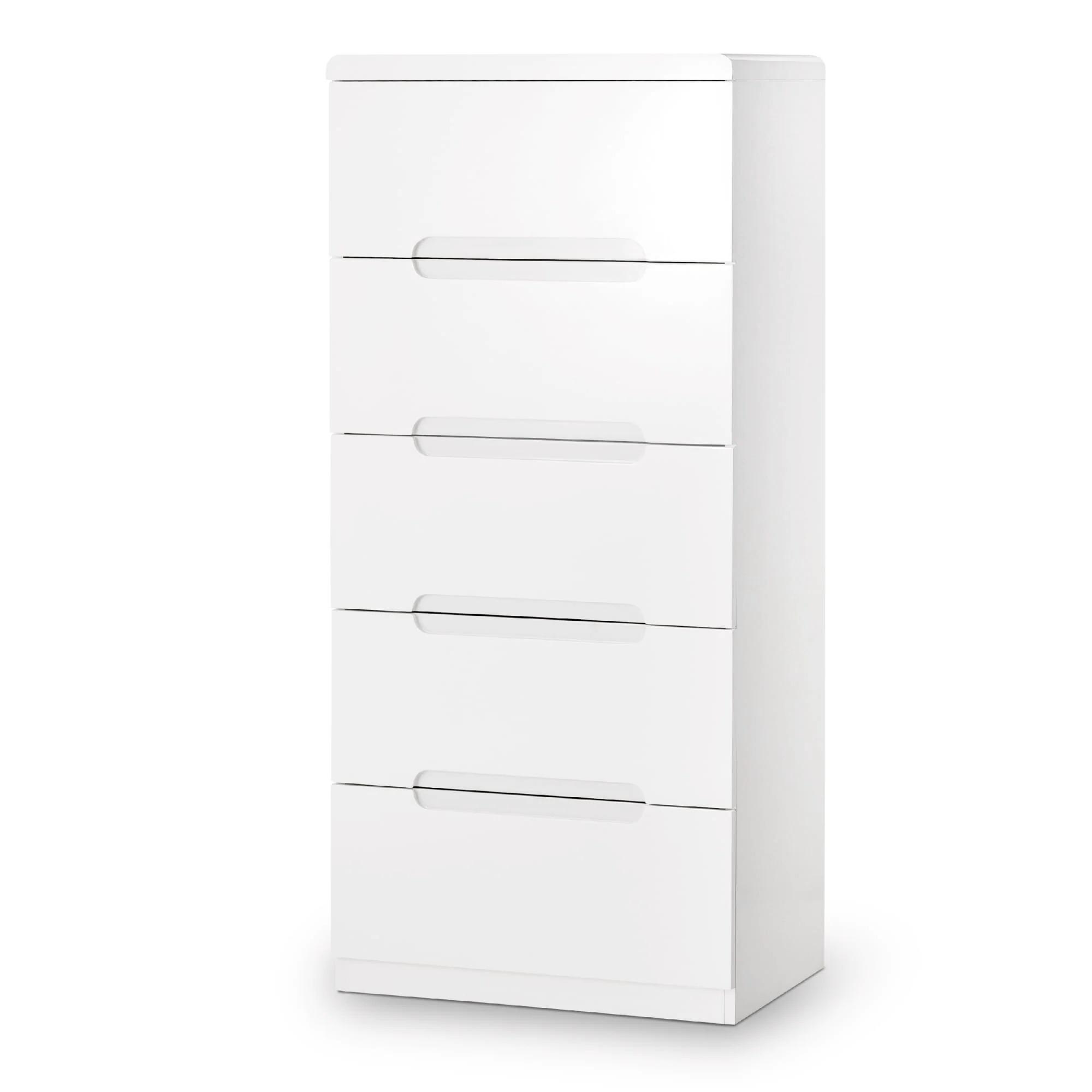 Manhattan Chest of Drawers - 5 Drawer - Narrow - White Gloss